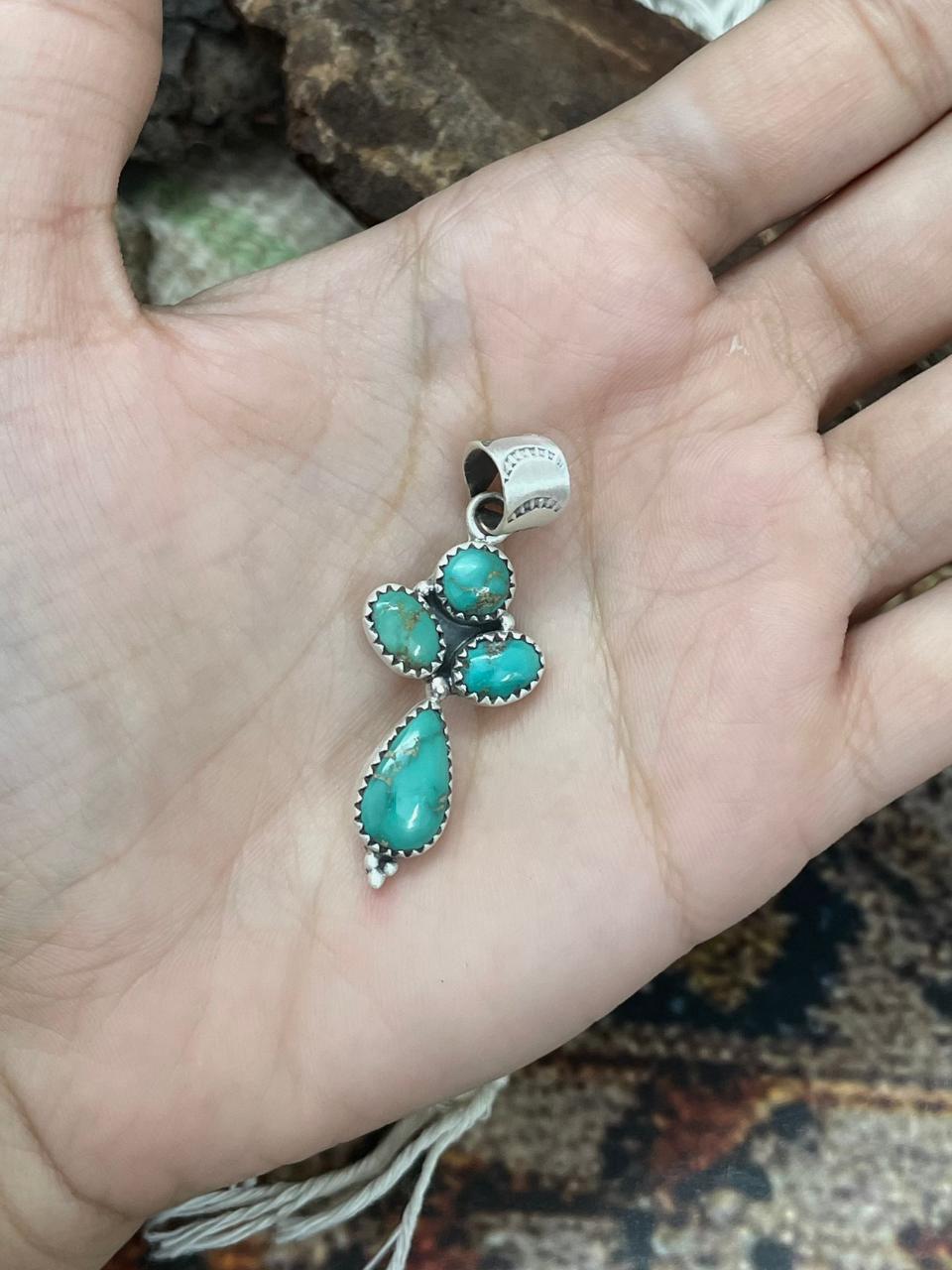 Handmade Sterling Silver Emerald Valley Turquoise Pendant "Signed Nizhoni"