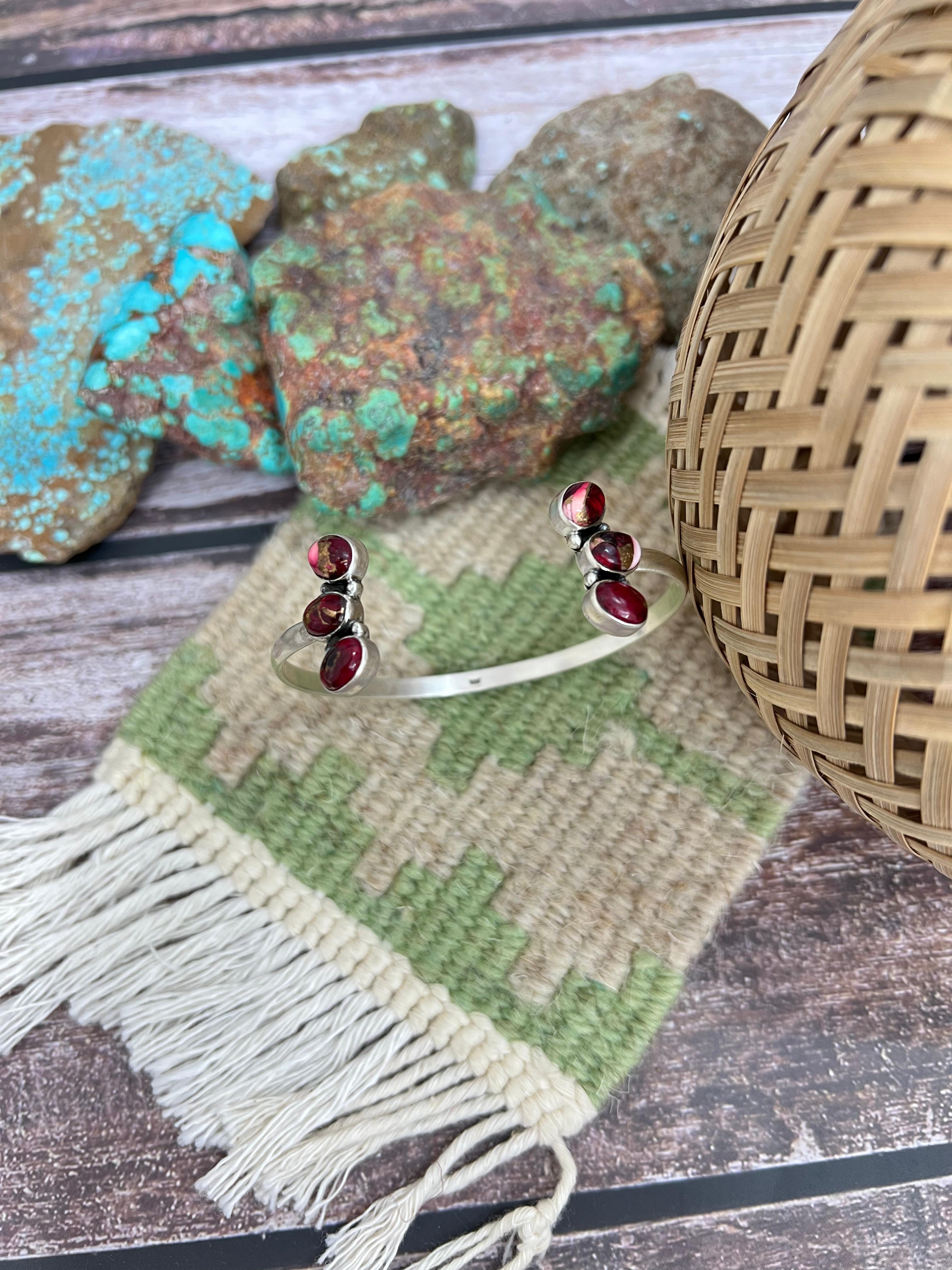 Handmade Sterling Silver Dahlia Rose Cuff Bracelet with Signed Nizhoni