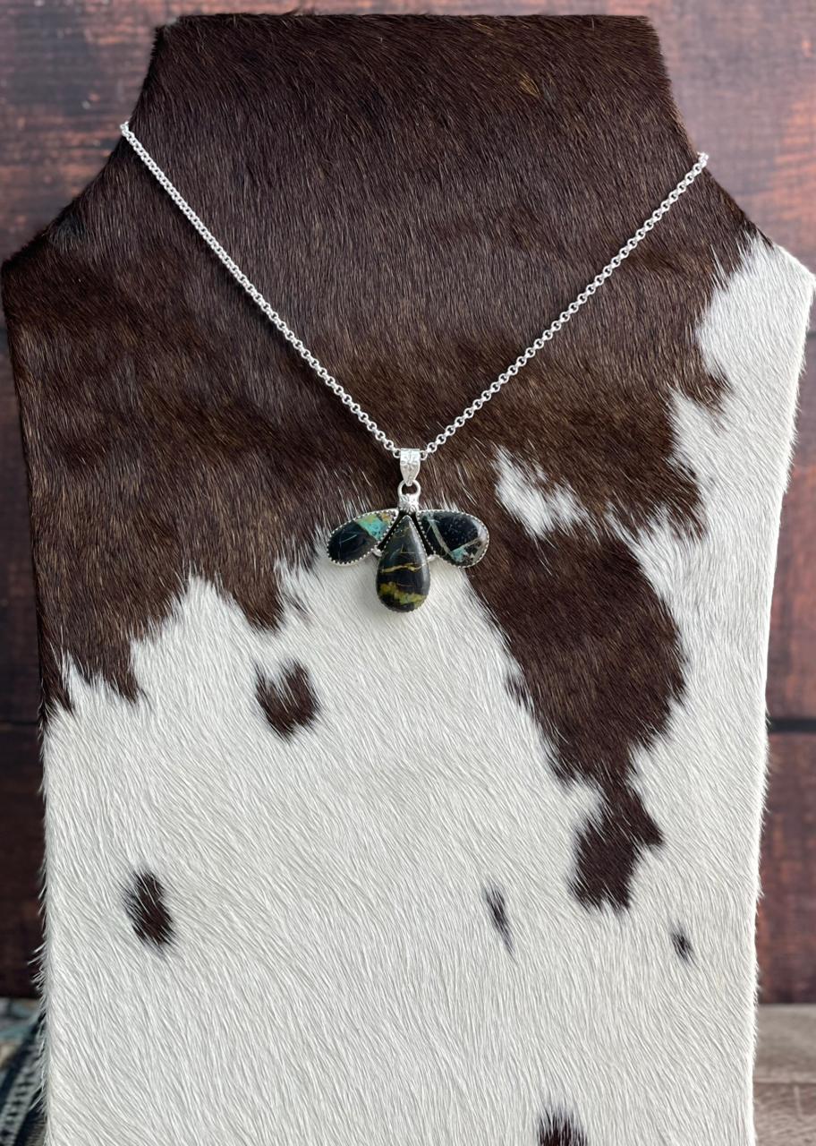 Handmade Sterling Silver Blackjack Turquoise Necklace "Signed Nizhoni"