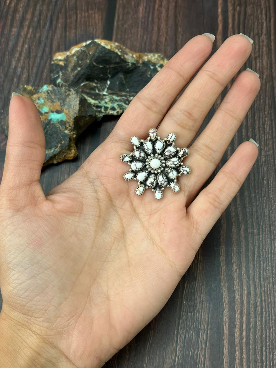 Handmade Sterling Silver Wildhorse Magnesite Adjustable Ring "Singed Nizhoni"