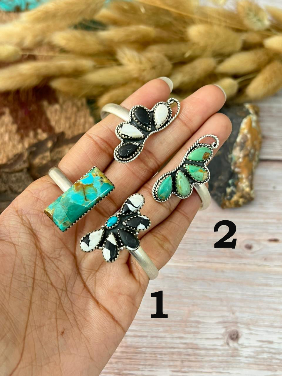 Handmade Sterling Silver Kingman Turquoise with White Buffalo Cuff Bracelet "Signed Nizhoni"