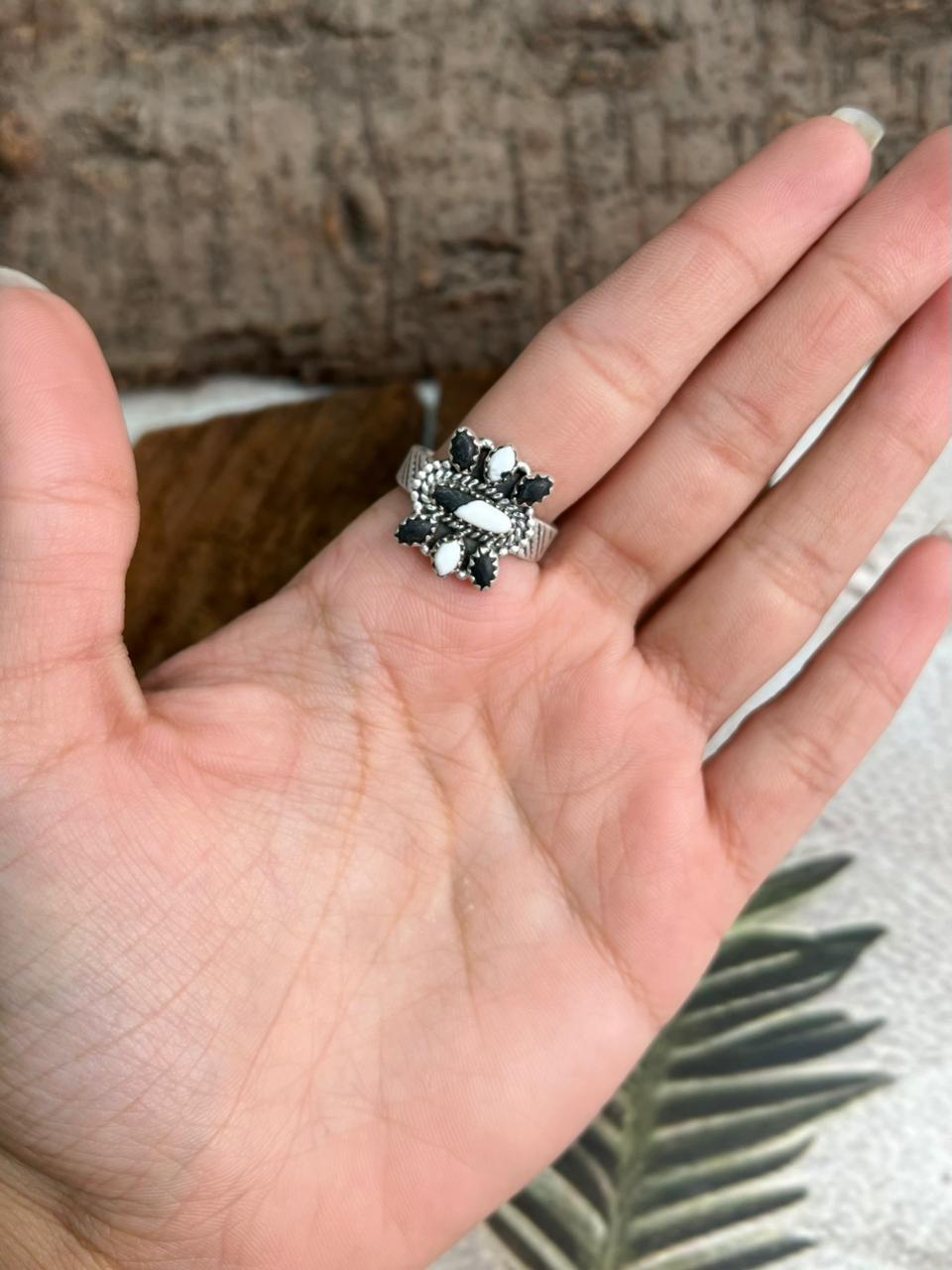 Handmade Sterling Silver White Buffalo Adjustable Ring "Signed Nizhoni"