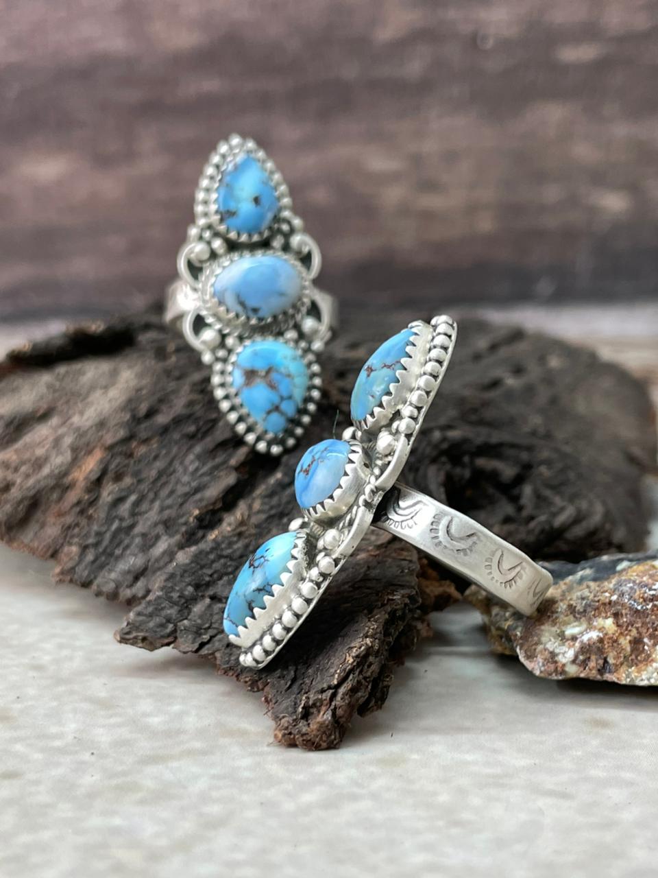 Handmade Sterling Silver Golden Hills Turquoise Adjustable Ring "Signed Nizhoni"