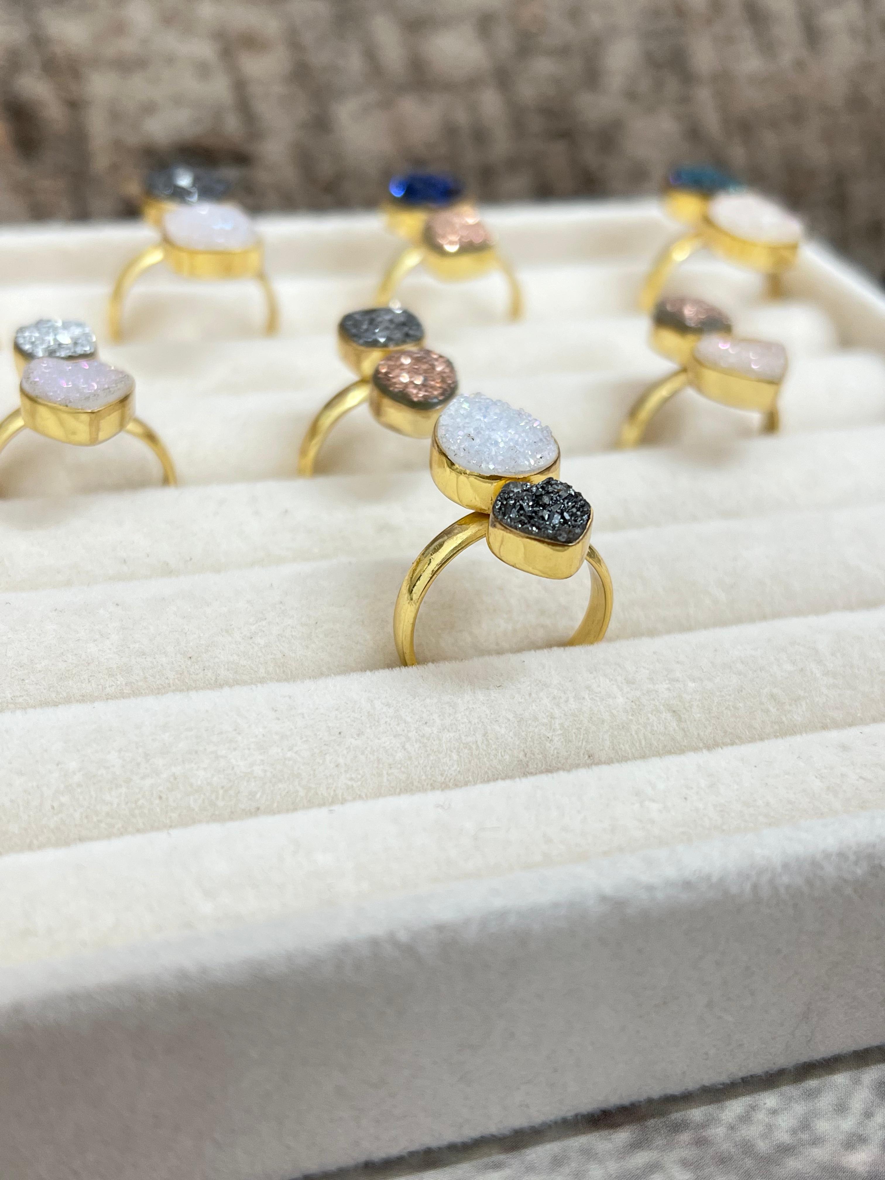 “The Boho Collection” Natural 2 Stone Druzy Adjustable Ring