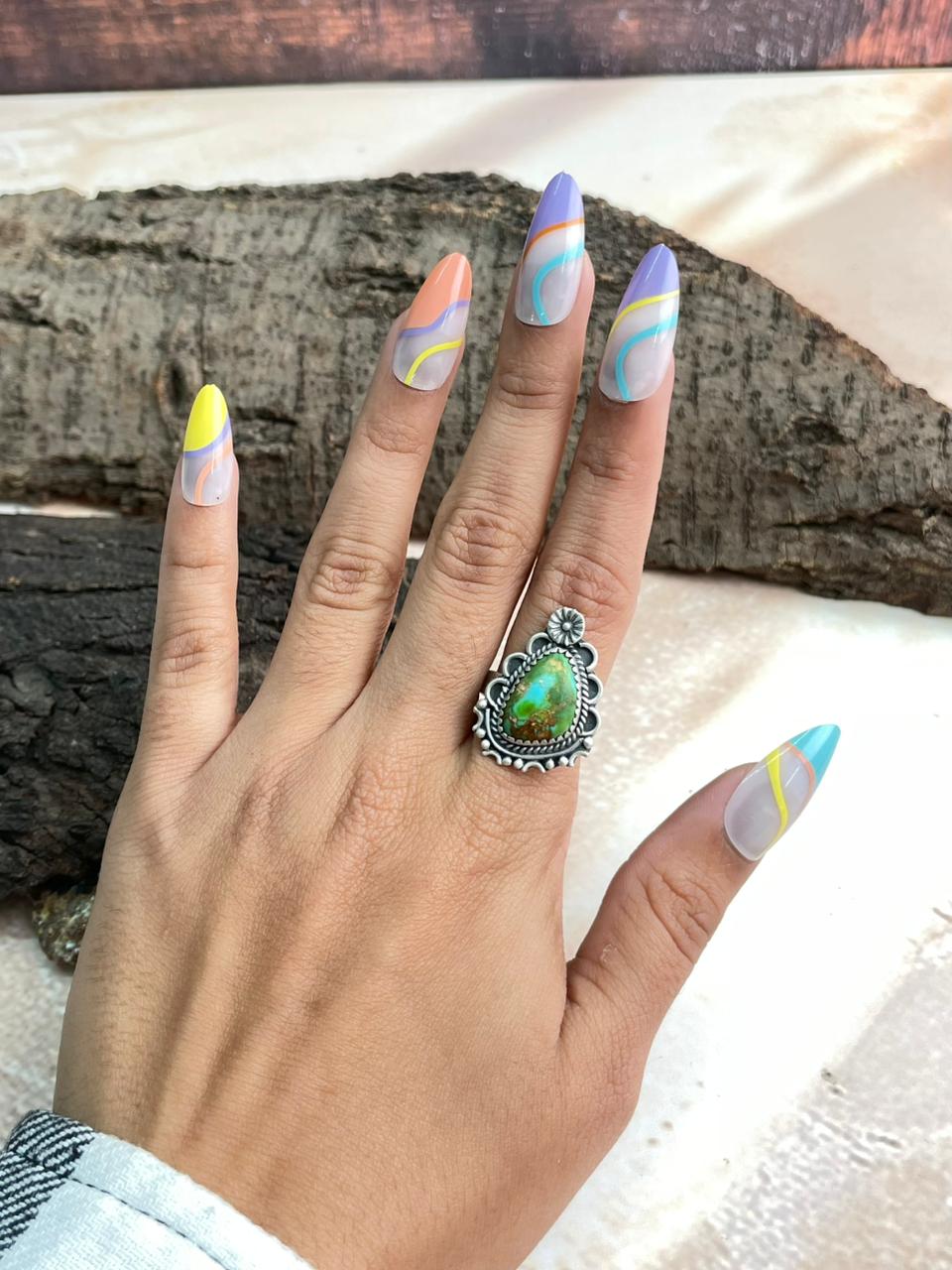 Handmade Sterling Silver Sonoran Mountain Turquoise Adjustable Ring "Signed Nizhoni"