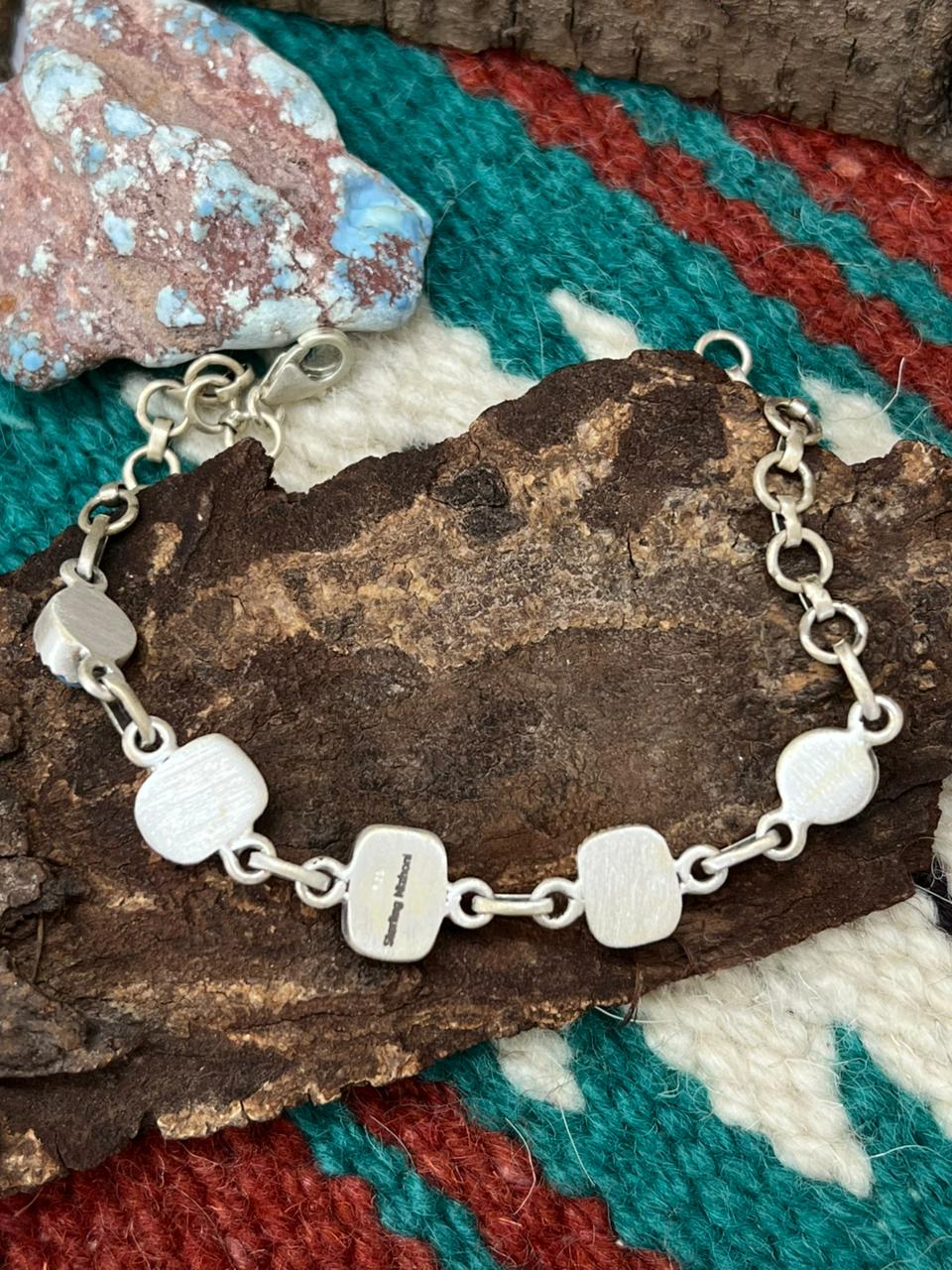 Handmade Sterling Silver Palomino with Golden Hills Turquoise Chain Bracelet "Signed Nizhoni"