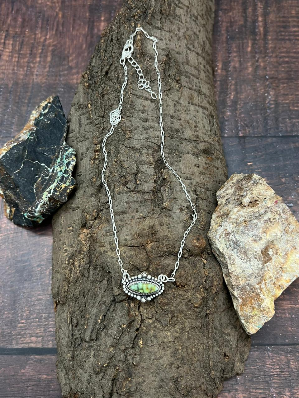 Handmade Sterling Silver Palomino Turquoise Necklace "Signed Nizhoni"