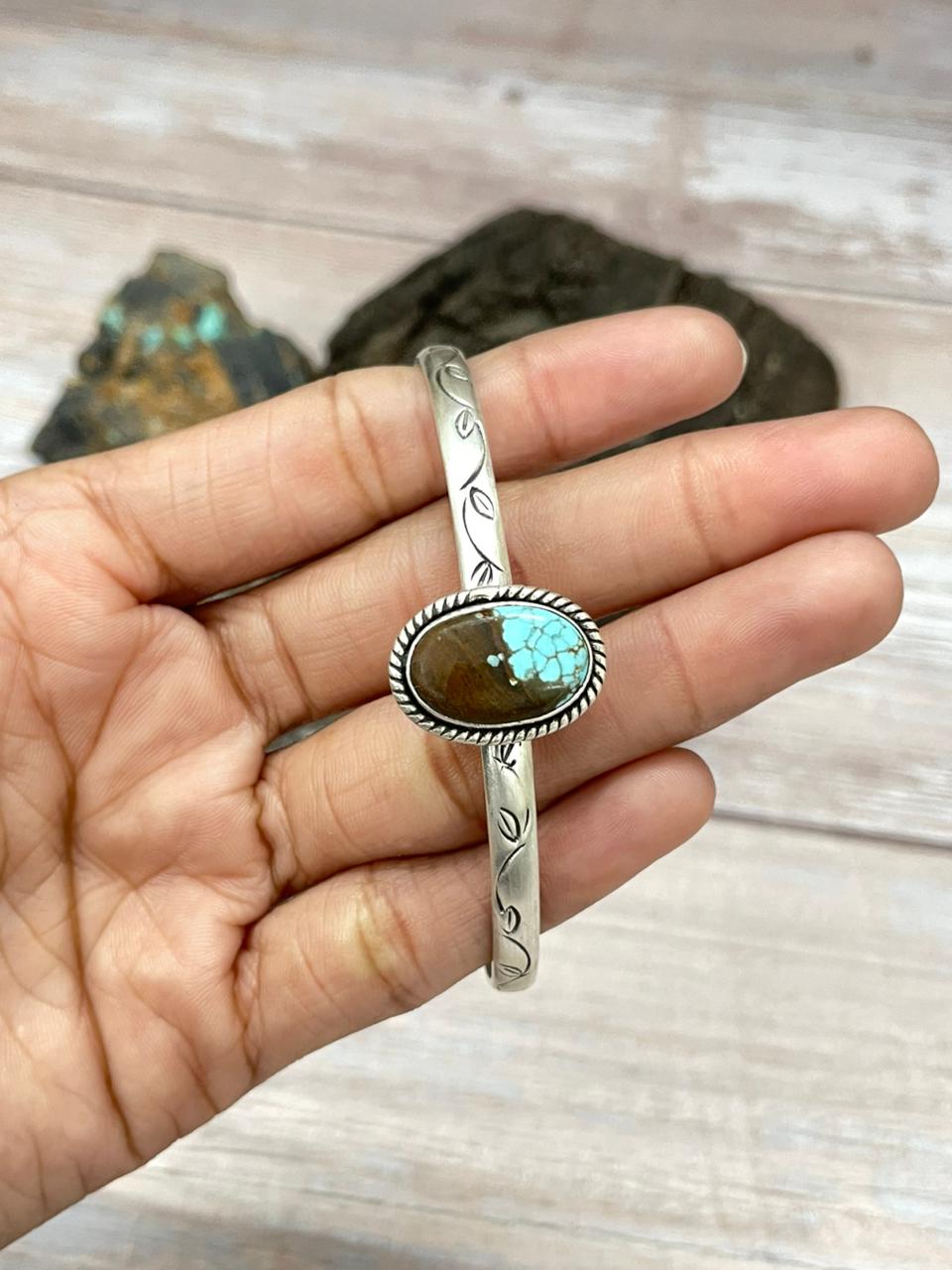 Handmade Sterling Silver Number 8 Turquoise Cuff Bracelet "Signed Nizhoni"