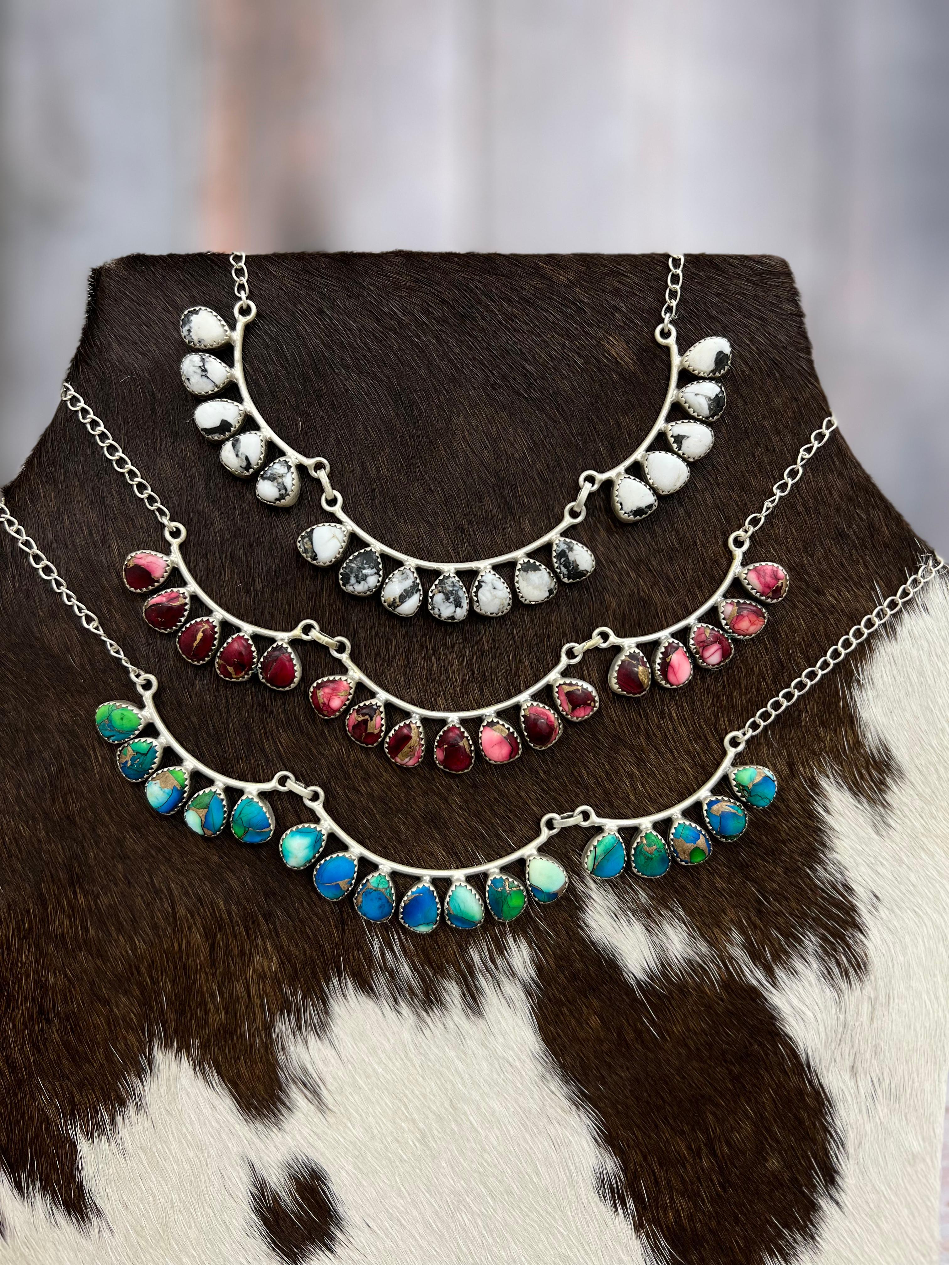 Handmade Sterling Silver Multi Stone Choker Necklace Signed Nizhoni