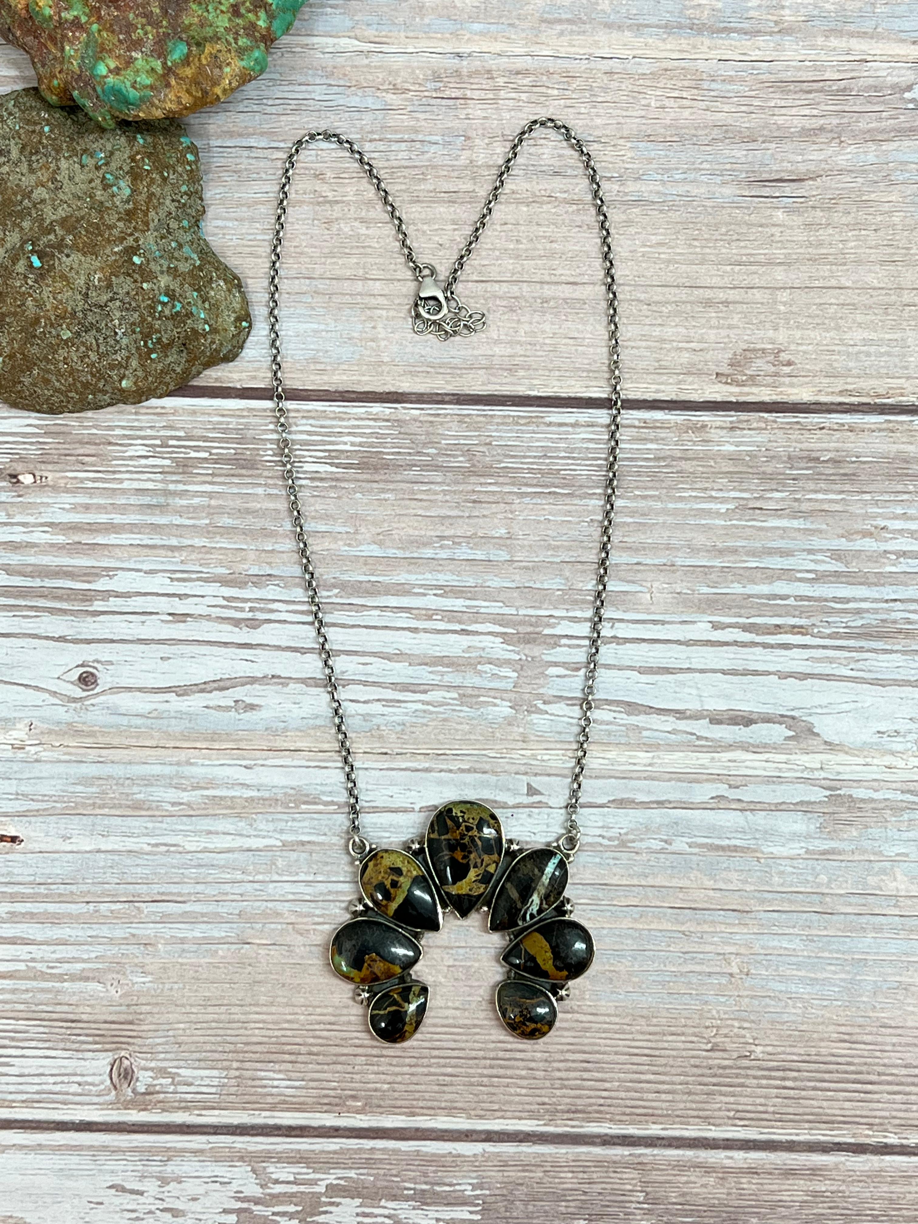 Handmade Sterling Silver Black Jack Naja Necklace with Signed Nizhoni