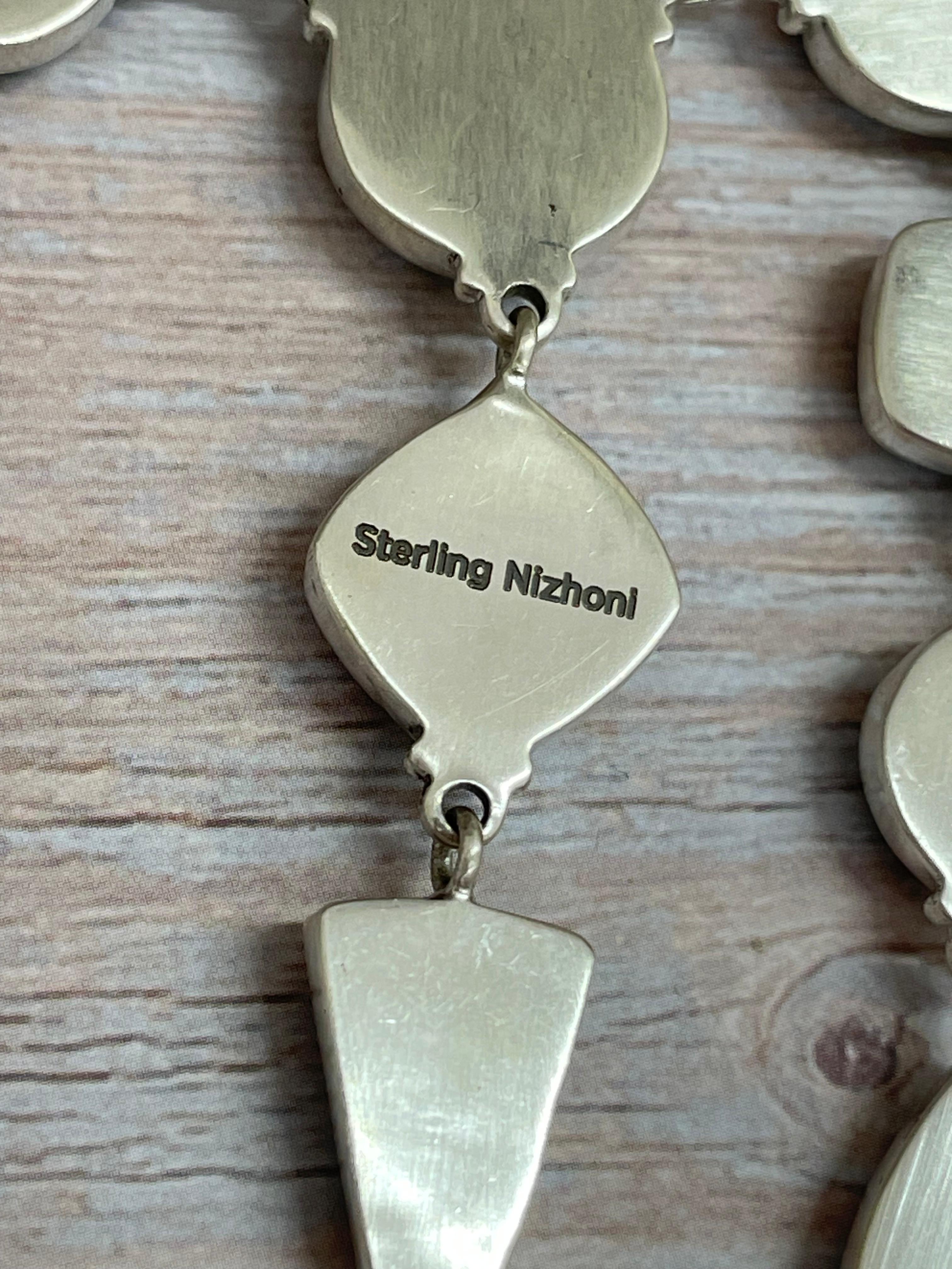 Handmade Sterling Silver Blackjack Turquoise Necklace Signed Nizhoni