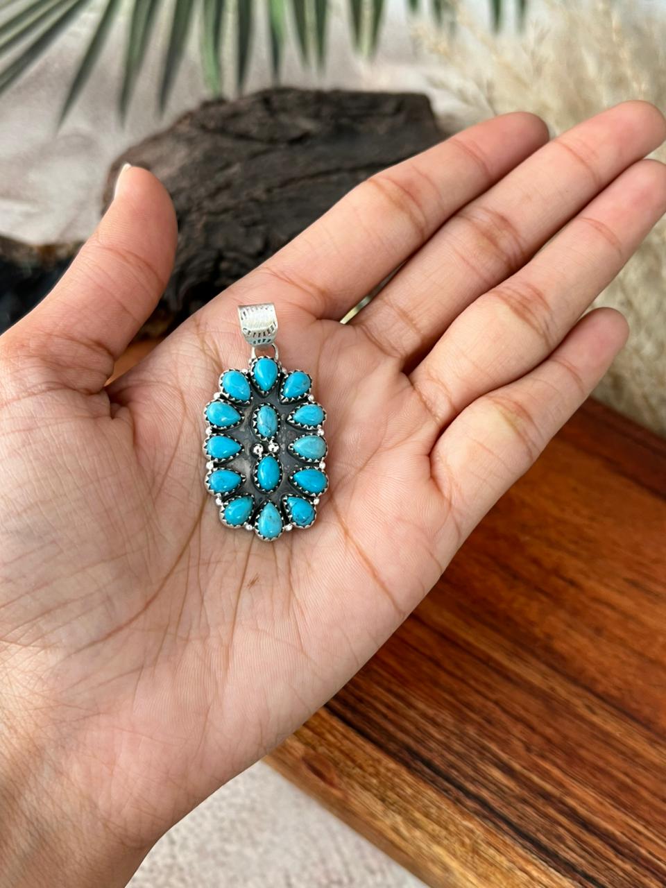 Handmade Sterling Silver Blue Kingman Turquoise Pendant "Signed Nizhoni"