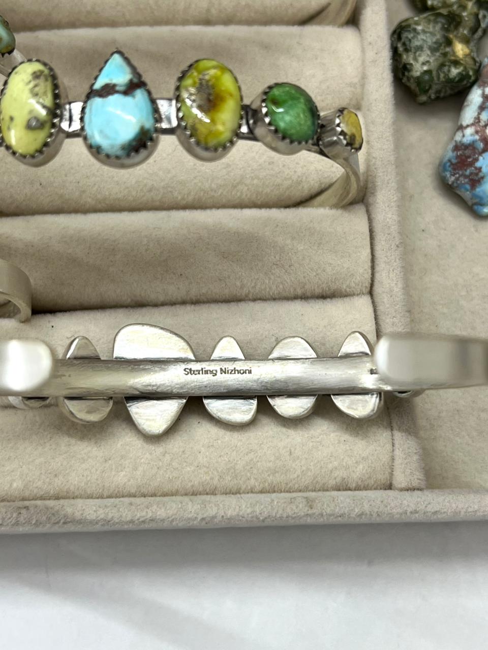 Handmade Sterling Silver Palomino with Golden Hills and Sonoran Turquoise Bracelet "Signed Nizhoni"