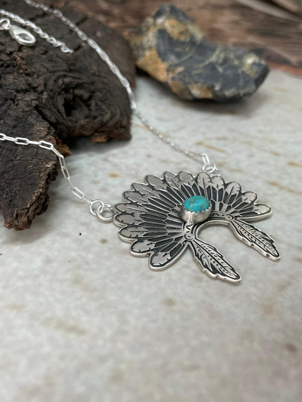 Handmade Sterling Silver Kingman Turquoise Necklace "Signed Nizhoni"