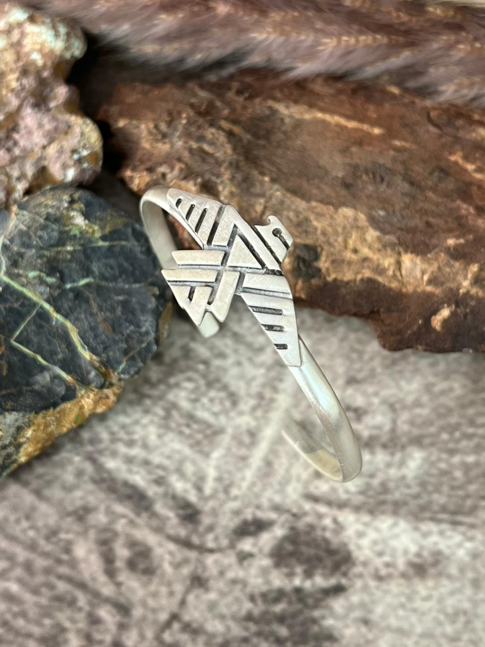 Handmade Sterling Silver Thunder Bird Bracelet "Signed Nizhoni"