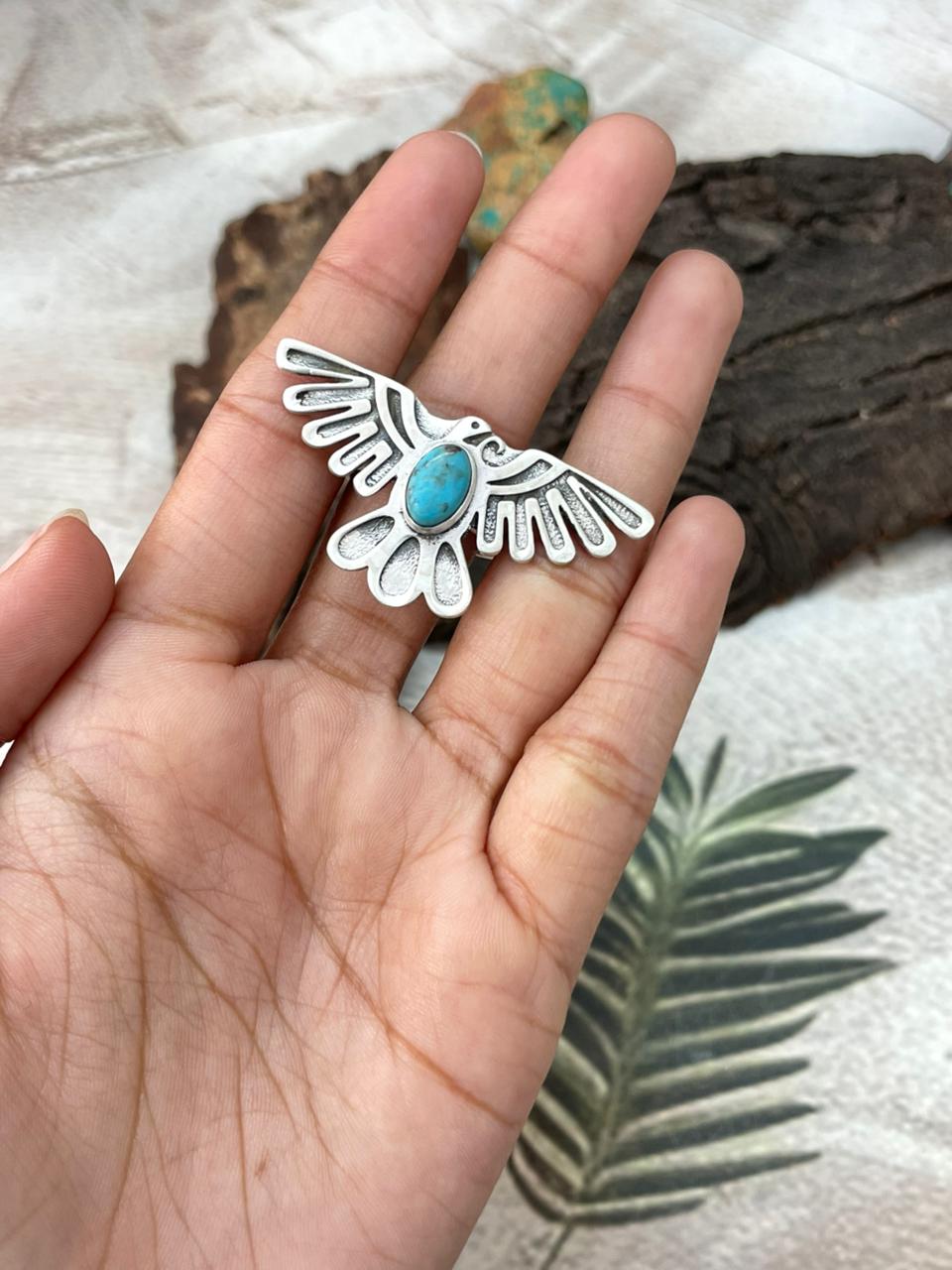 Handmade Sterling Silver Kingman Turquoise Adjustable Thunder Bird Ring "Signed Nizhoni"