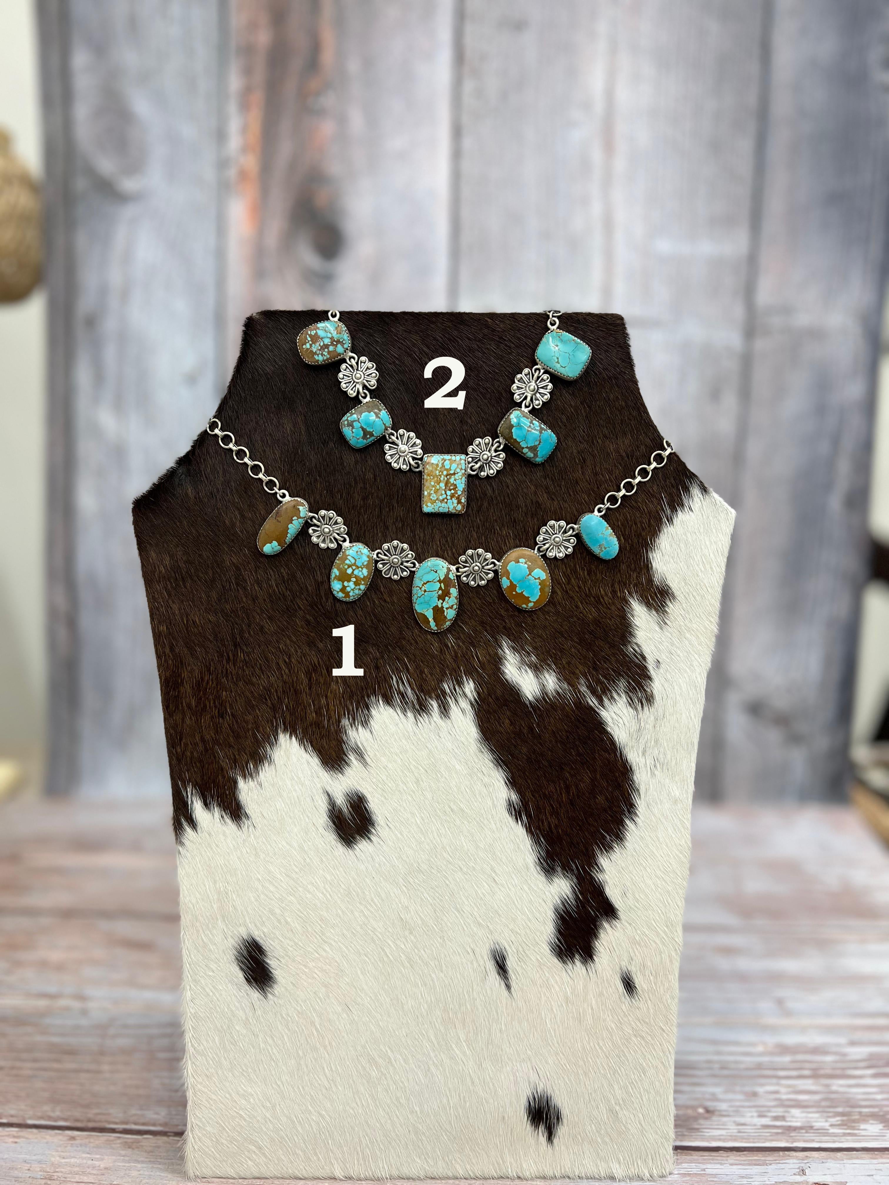 Handmade Sterling Silver Number 8 Turquoise Necklace with Signed Nizhoni