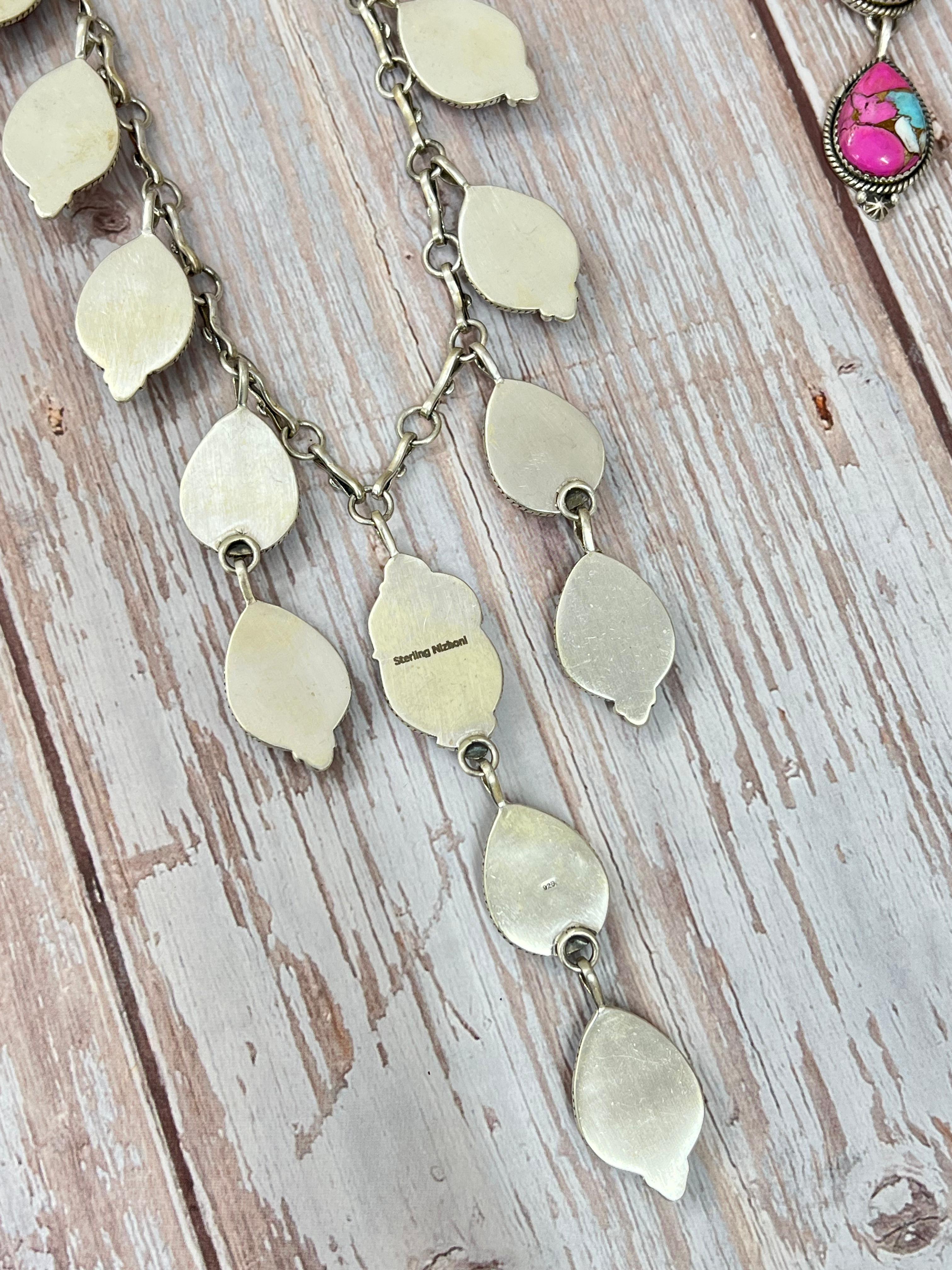 Handmade Sterling Silver Multi Stone Necklace, Signed Nizhoni