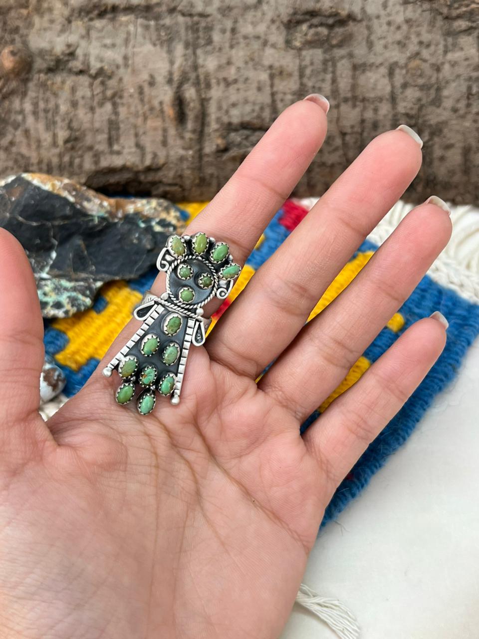 Handmade Sterling Silver Kingman Turquoise Adjustable Ring "Signed Nizhoni"