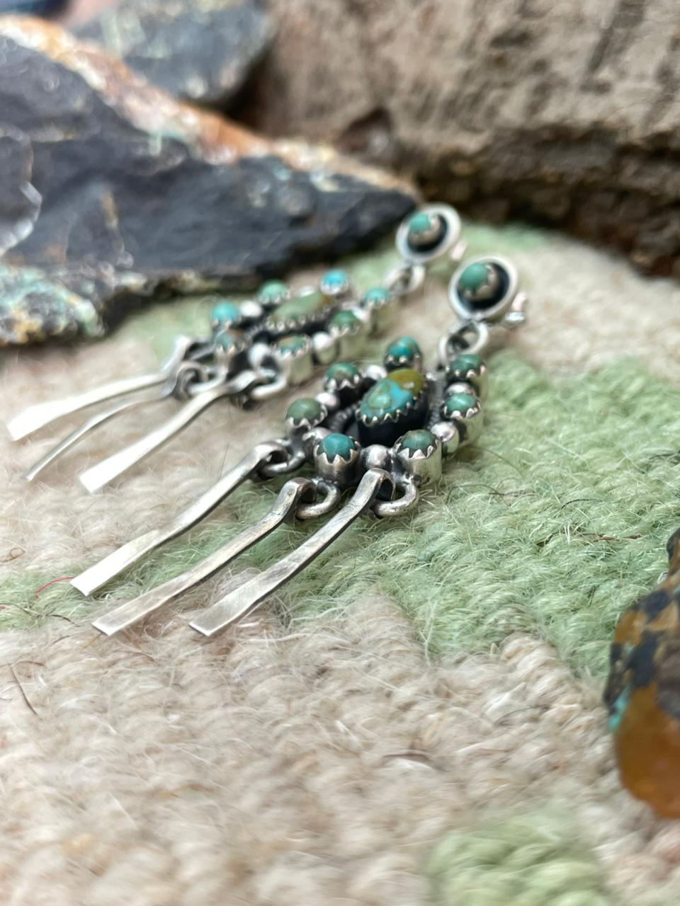 Handmade Sterling Silver Kingman Turquoise Hook Dangle Earrings "Signed Nizhoni"