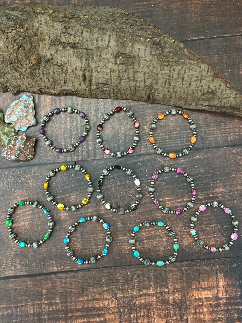 Handmade Sterling Silver Multi Stones Beaded Bracelet