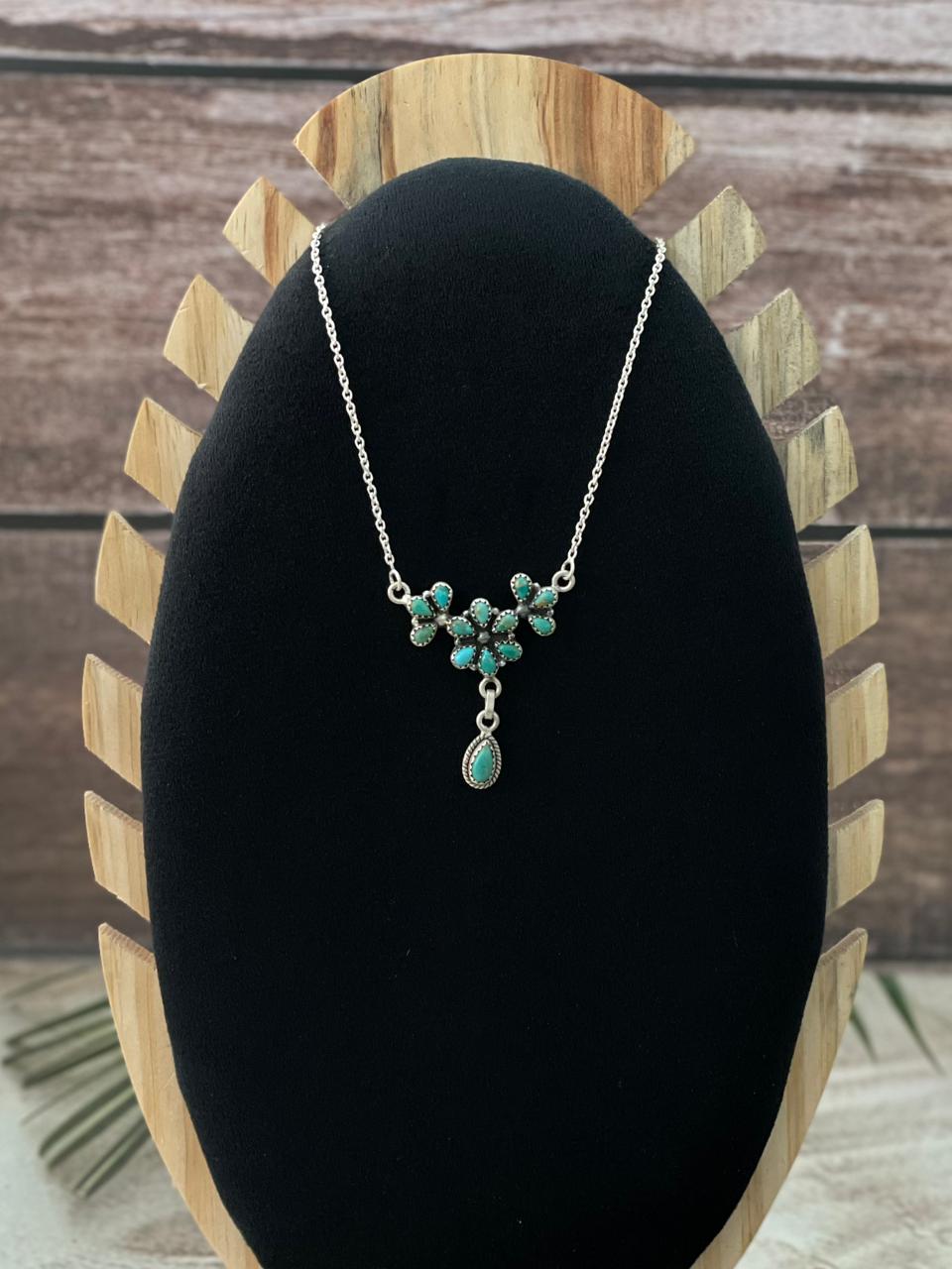 Handmade Sterling Silver Kingman Turquoise Necklace "Signed Nizhoni"