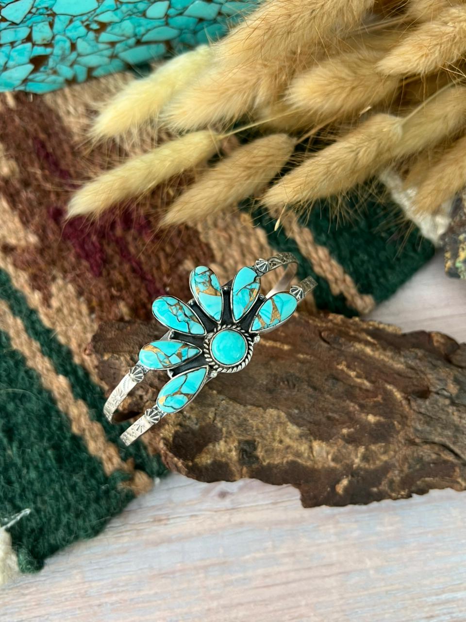 Handmade Sterling Silver Mint Dahlia Collection: Cuff Bracelet "Signed Nizhoni"