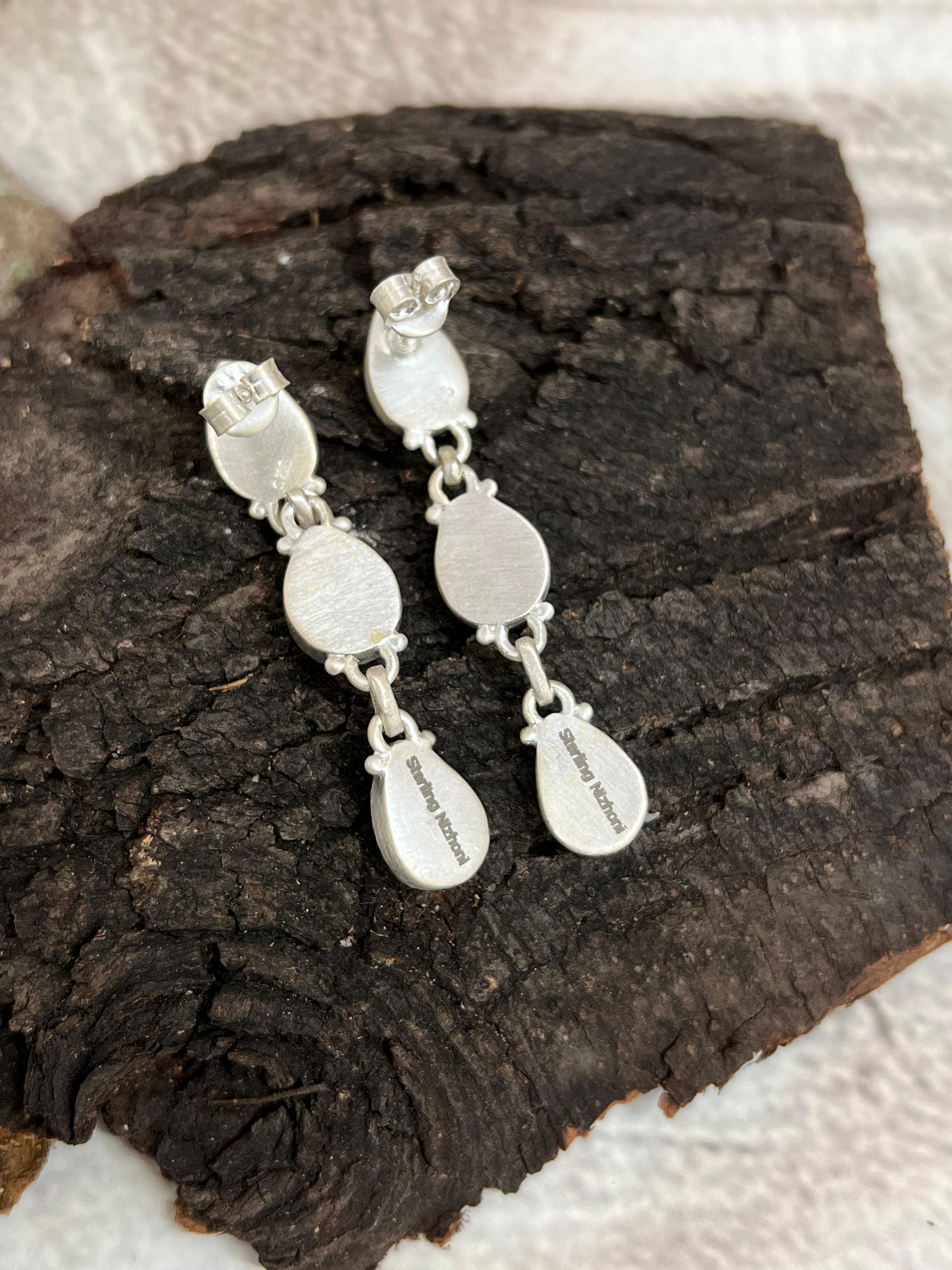 Handmade Sterling Silver Wild Horse with Purple Dahlia Post Dangle Earrings, Signed Nizhoni (7)