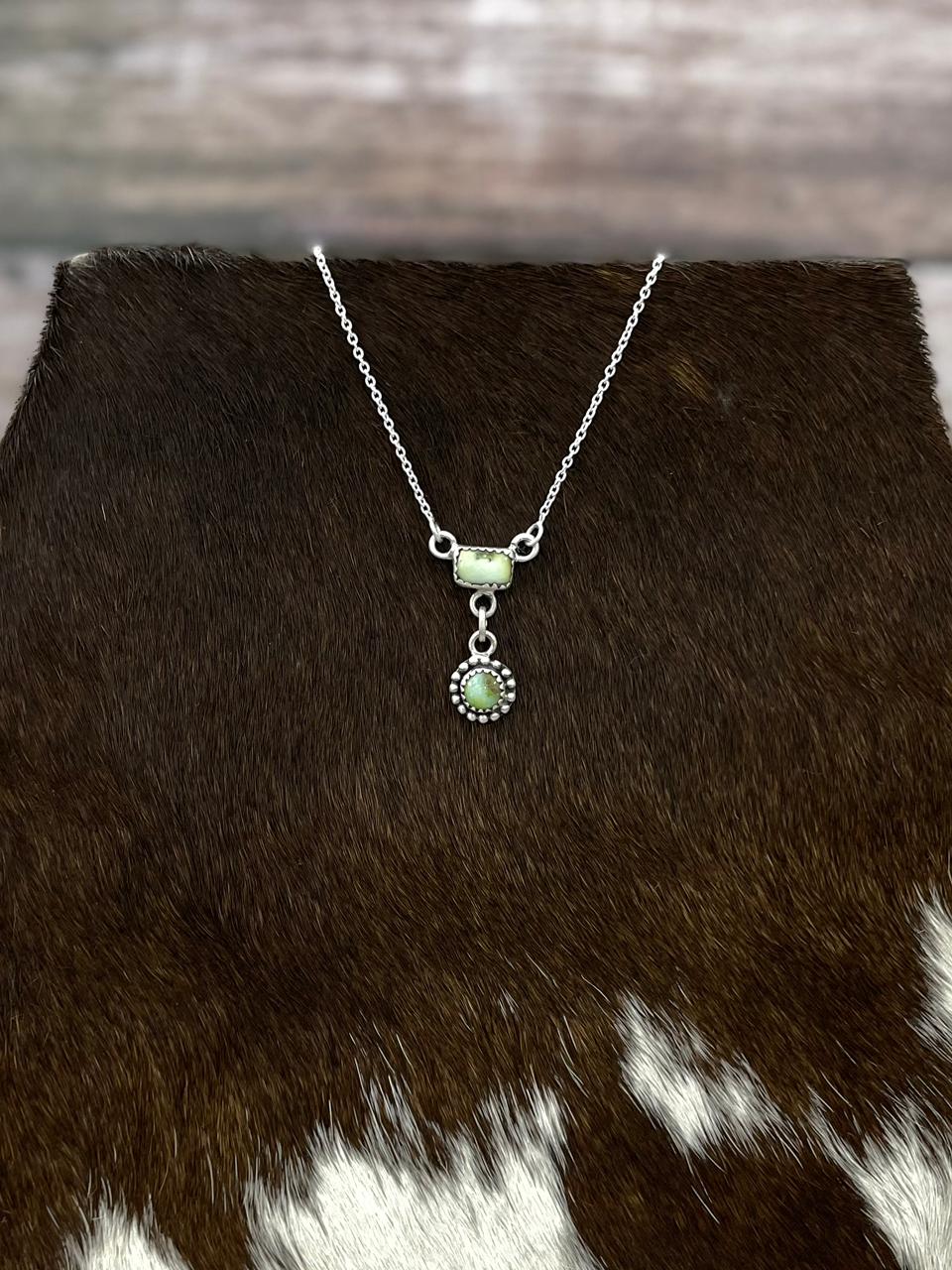 Handmade Sterling Silver Palomino Turquoise Drop Necklace "Signed Nizhoni"