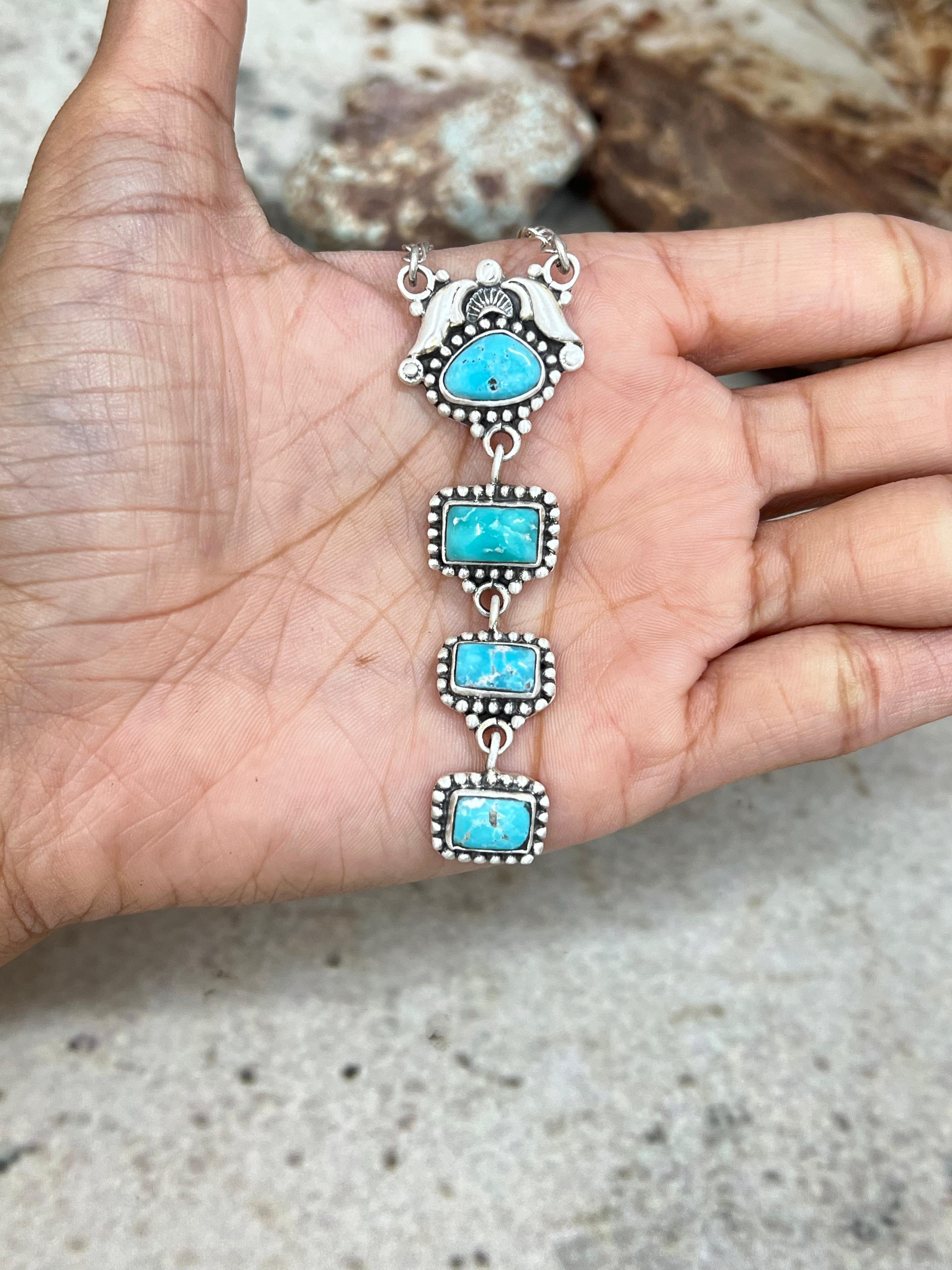 Handmade Sterling Silver White Water Turquoise Necklace Signed Nizhoni