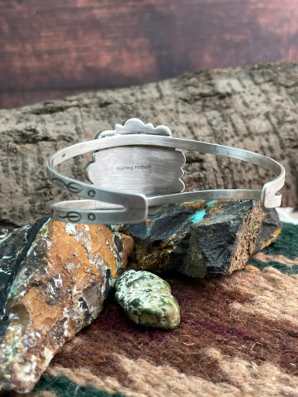 Handmade Sterling Silver White Water with Sonoran and Palomino Cuff Bracelet "Signed Nizhoni"
