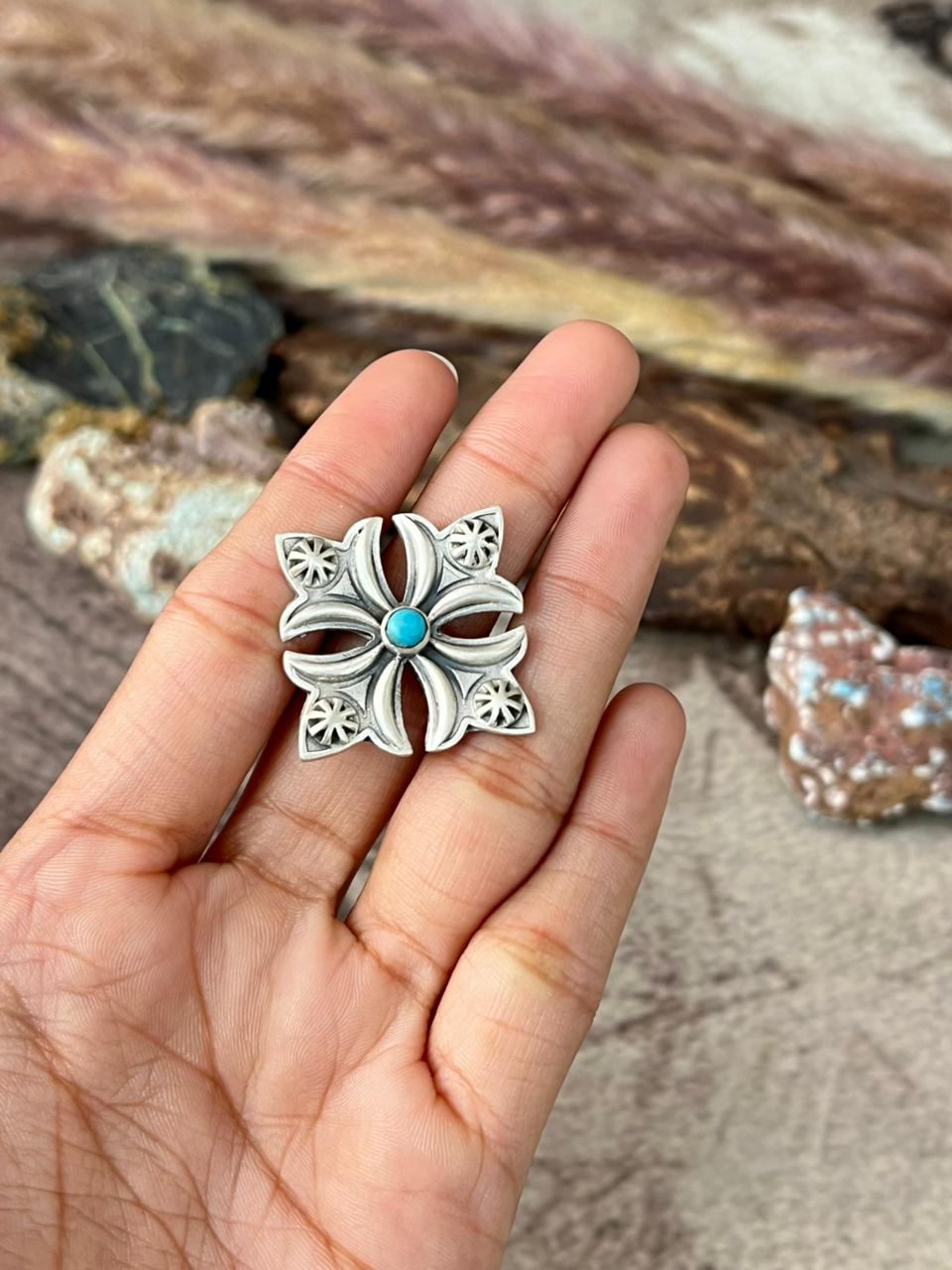 Handmade Sterling Silver Kingman Turquoise Adjustable Ring "Signed Nizhoni"