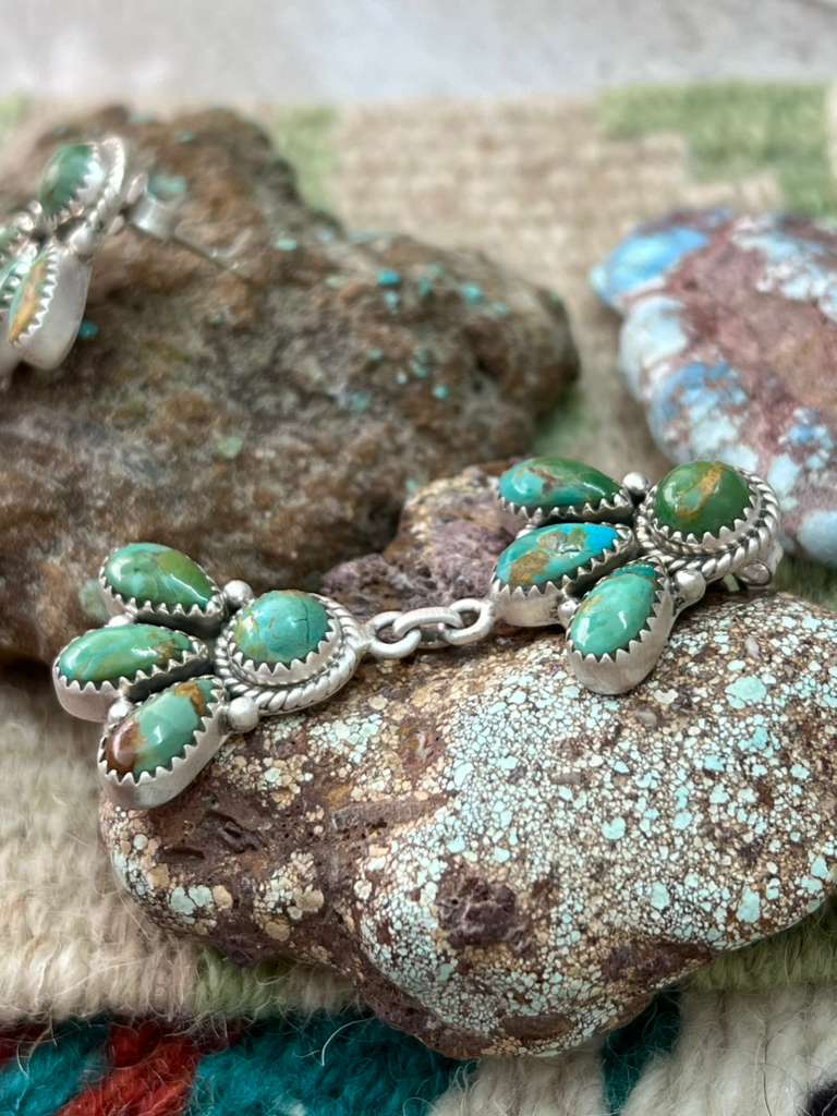 Handmade Sterling Silver Kingman Turquoise Post Dangle Earrings with Signed Nizhoni