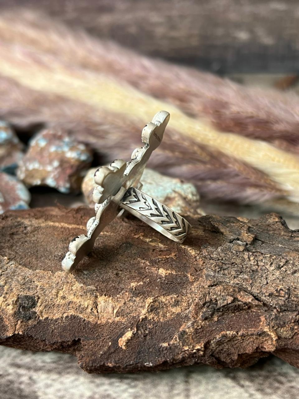 Handmade Sterling Silver White Buffalo Adjustable Ring "Signed Nizhoni"