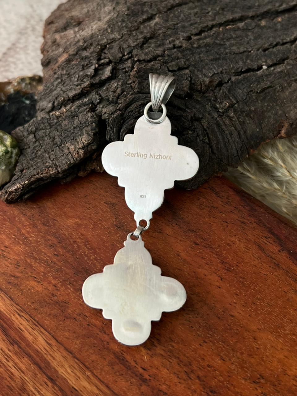 Handmade Sterling Silver Palomino with White Water Turquoise Collection: Pendant "Signed Nizhoni"