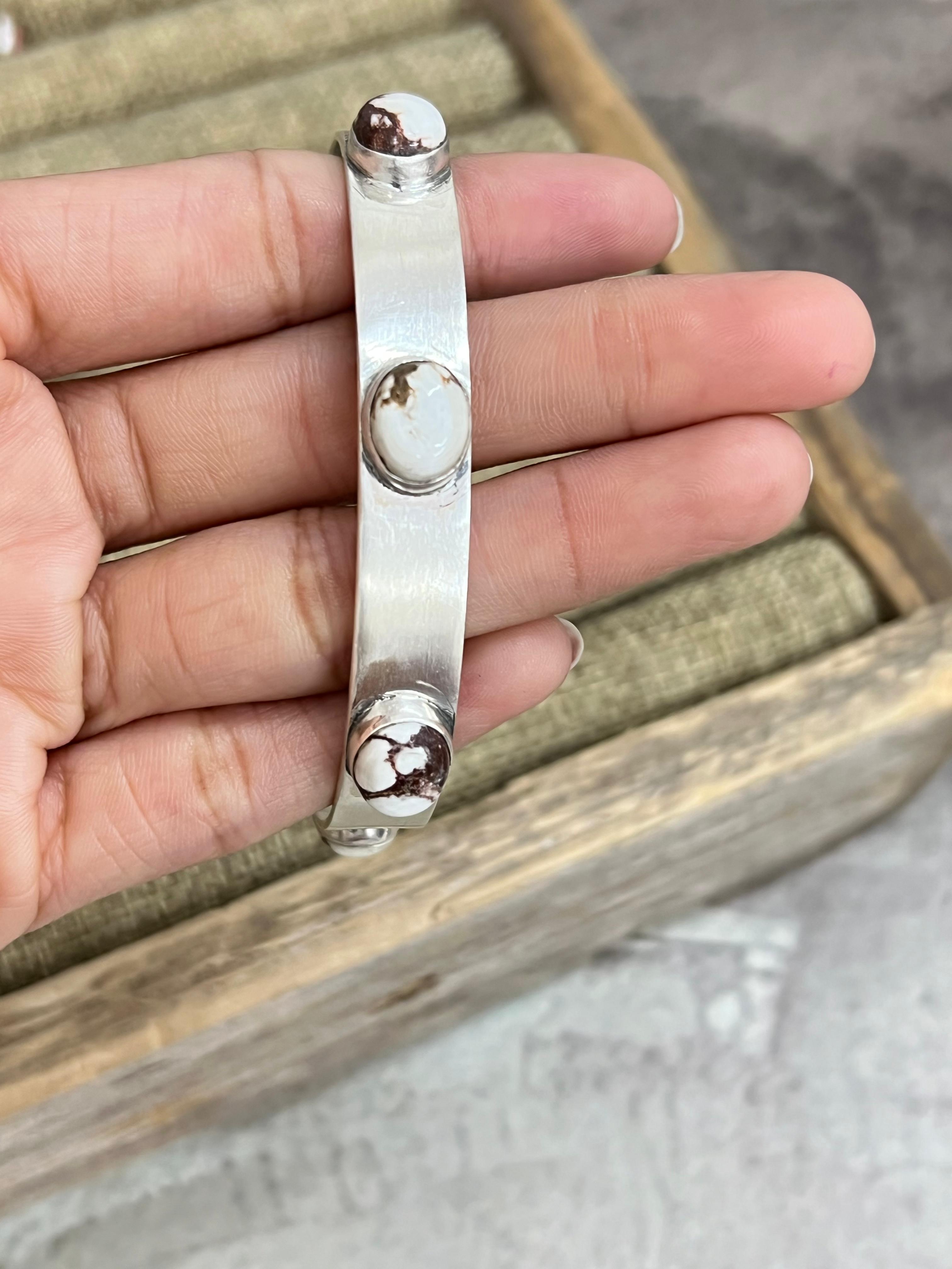 Handmade Sterling Silver Multi Stones Bracelet with Signed Nizhoni