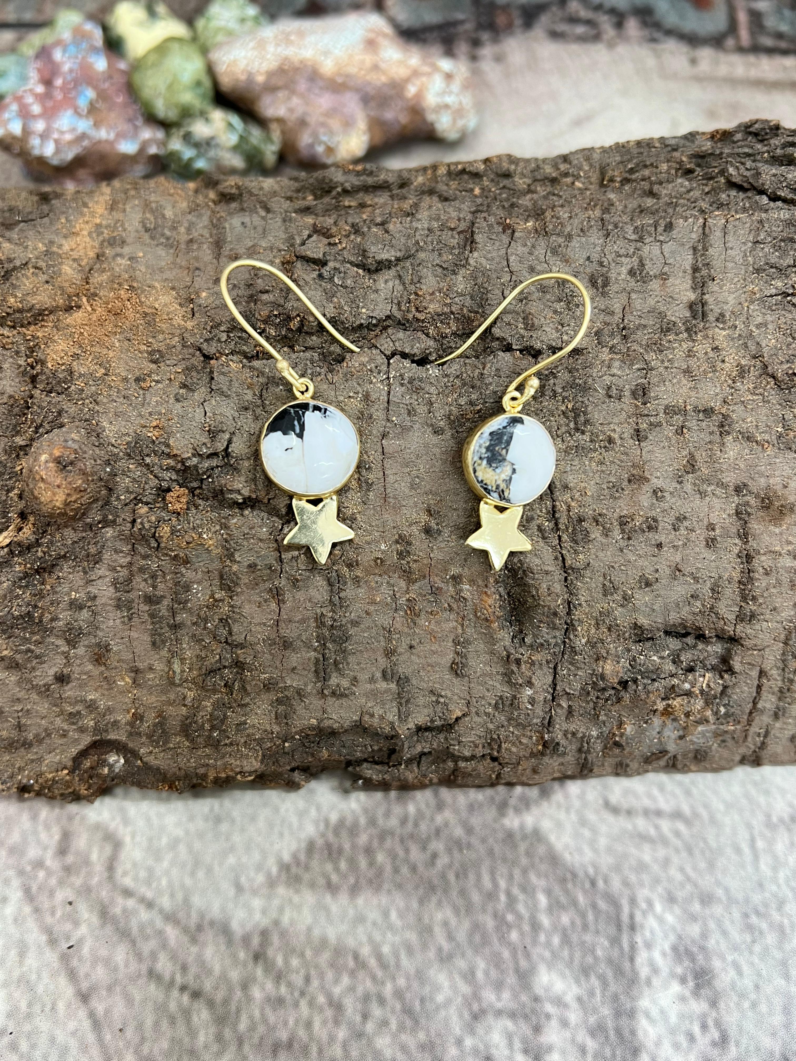 “The Golden Collection” Handmade Natural White Buffalo Turquoise Hook Earrings