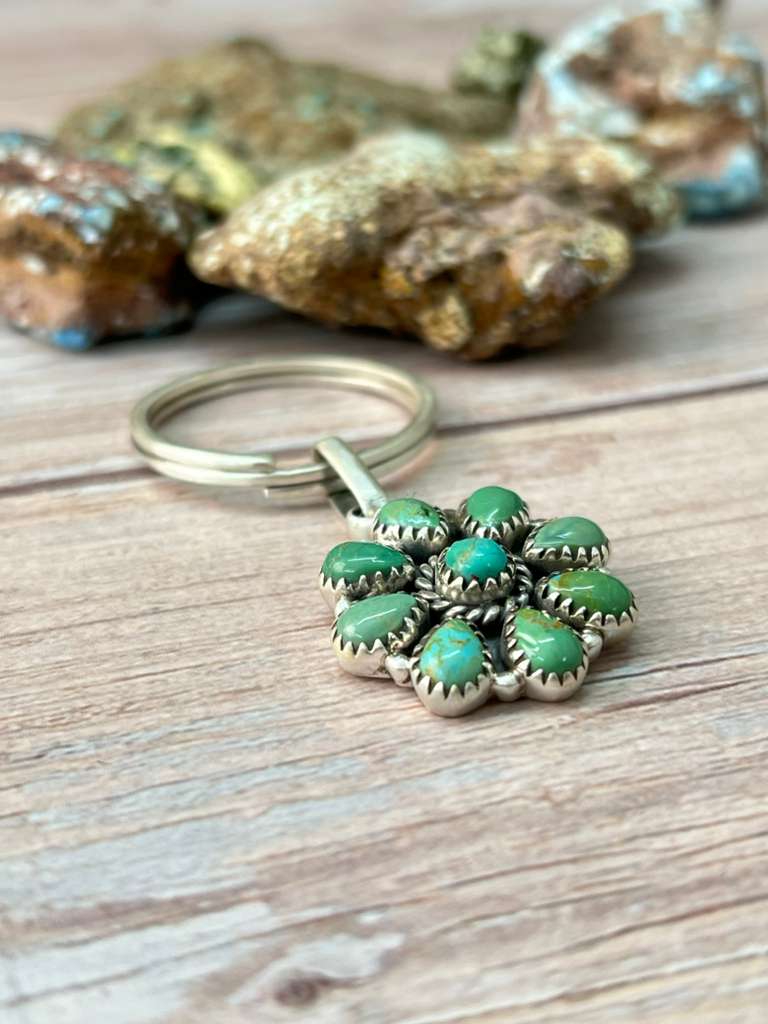 Handmade Sterling Silver Kingman Turquoise Key Chain "Signed Nizhoni"