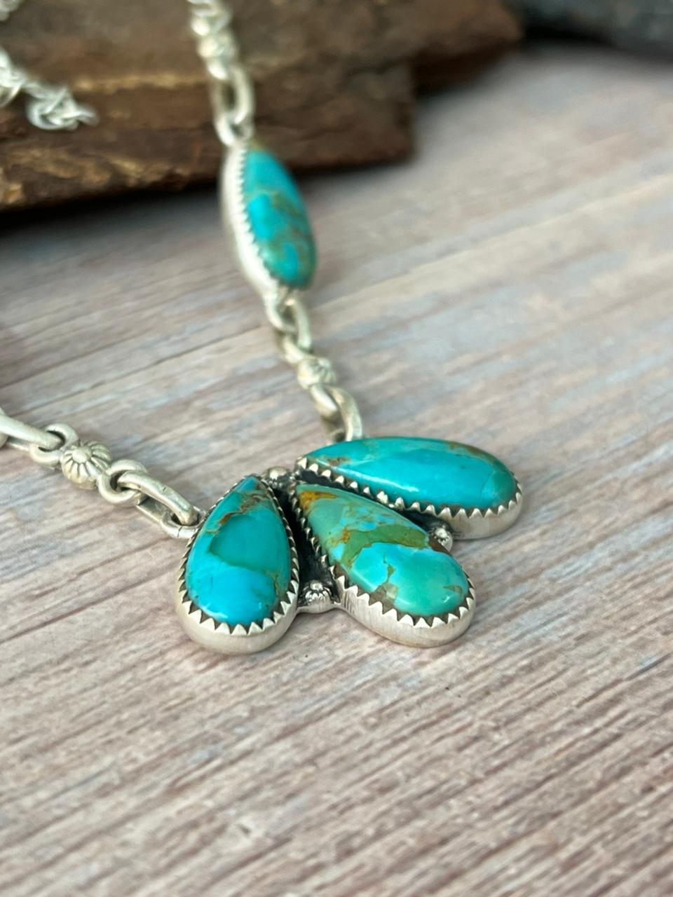 Handmade Sterling Silver Kingman Turquoise Necklace "Signed Nizhoni"