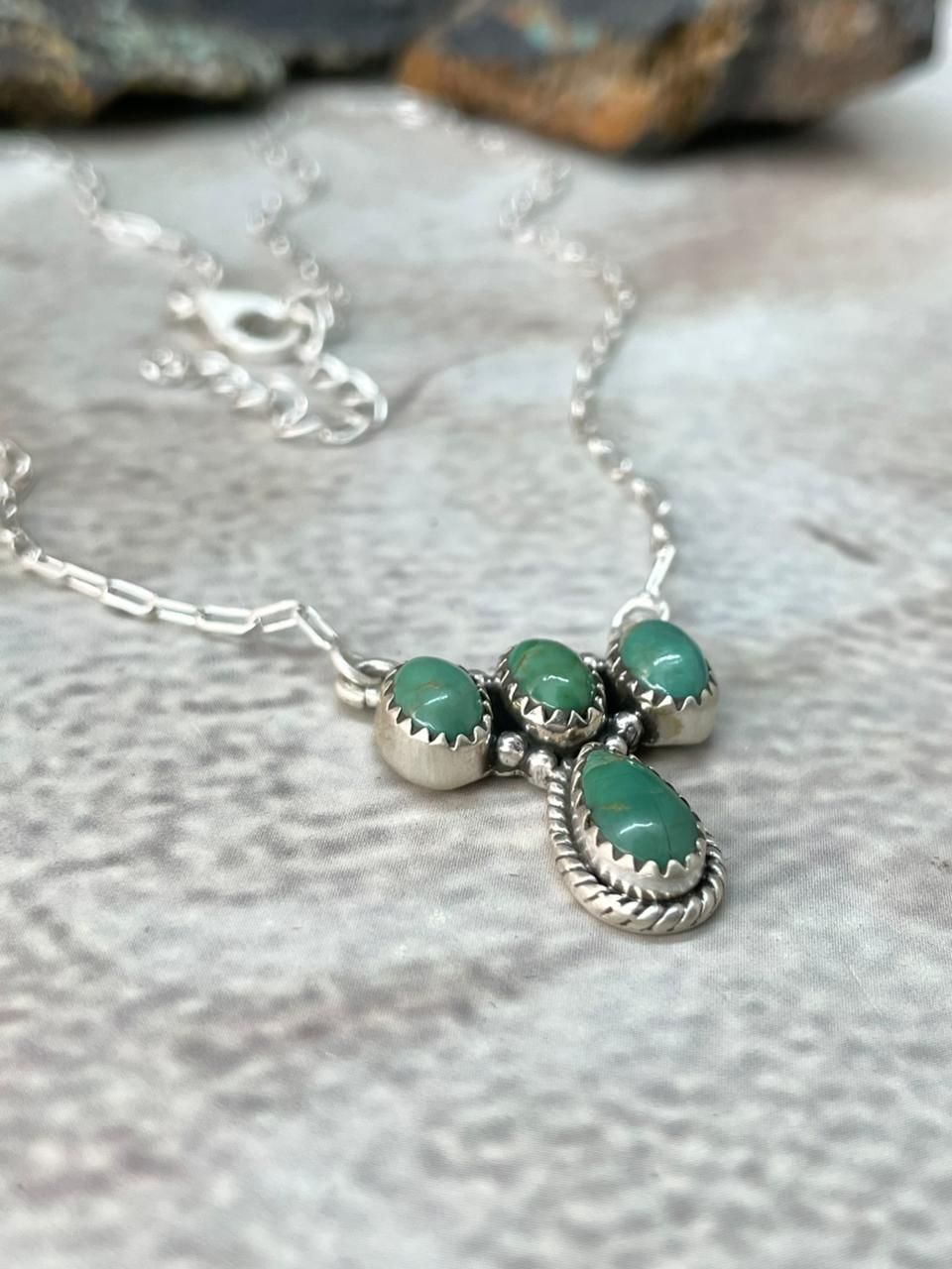 Handmade Sterling Silver Kingman Turquoise  Necklace "Signed Nizhoni"