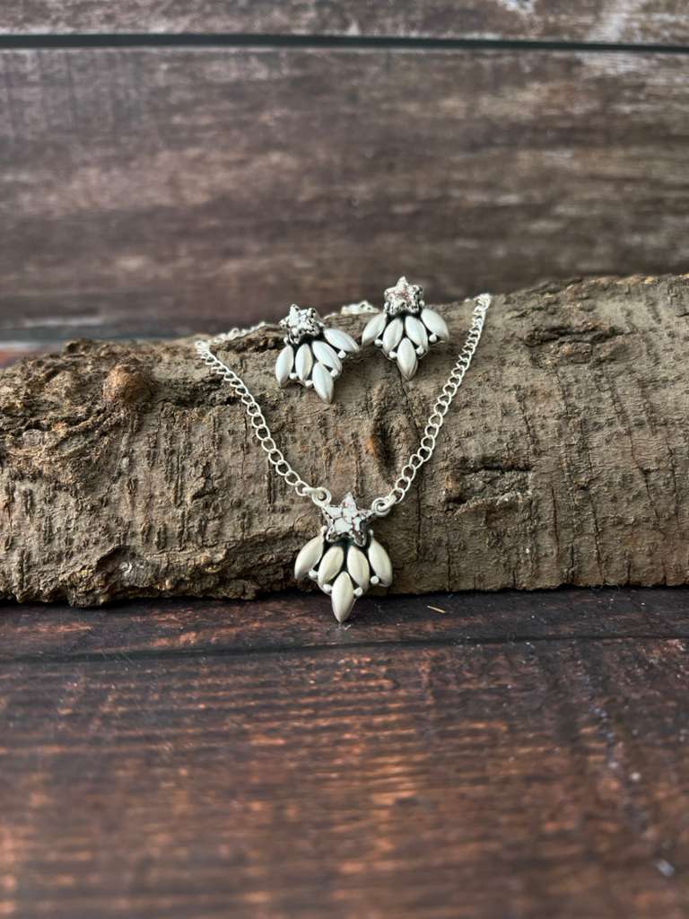 Handmade Sterling Silver Wildhorse Necklace Earrings Set "Signed Nizhoni"