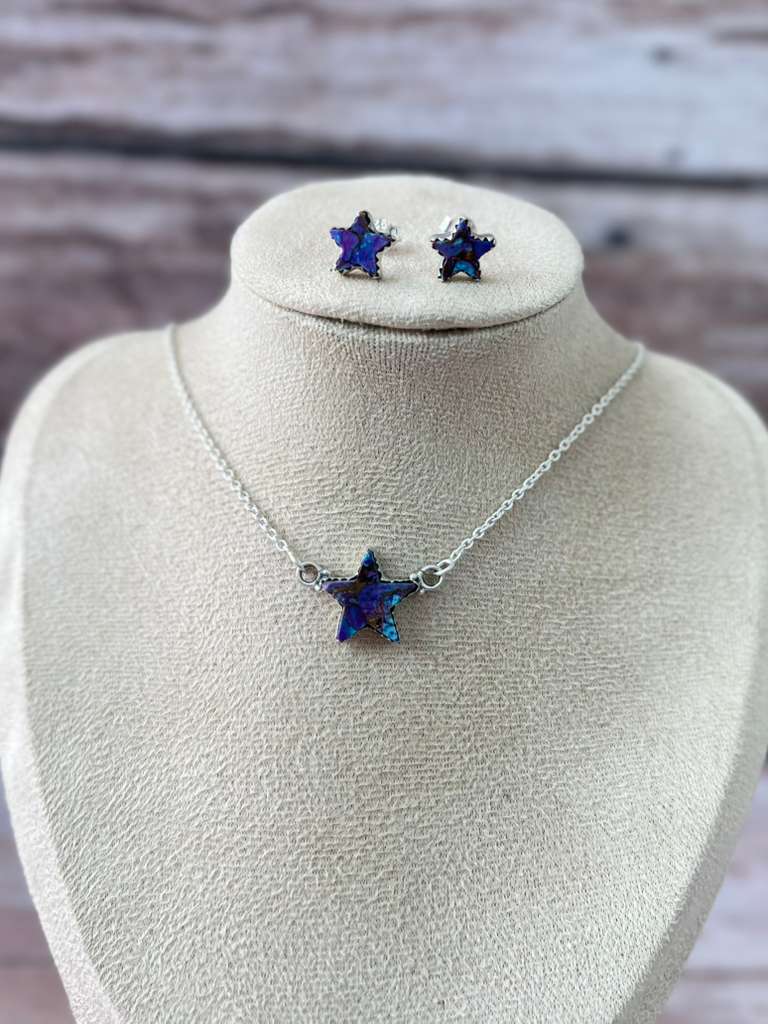 Handmade Sterling Silver Purple Dream Mojave Necklace Earrings Set with Signed Nizhoni