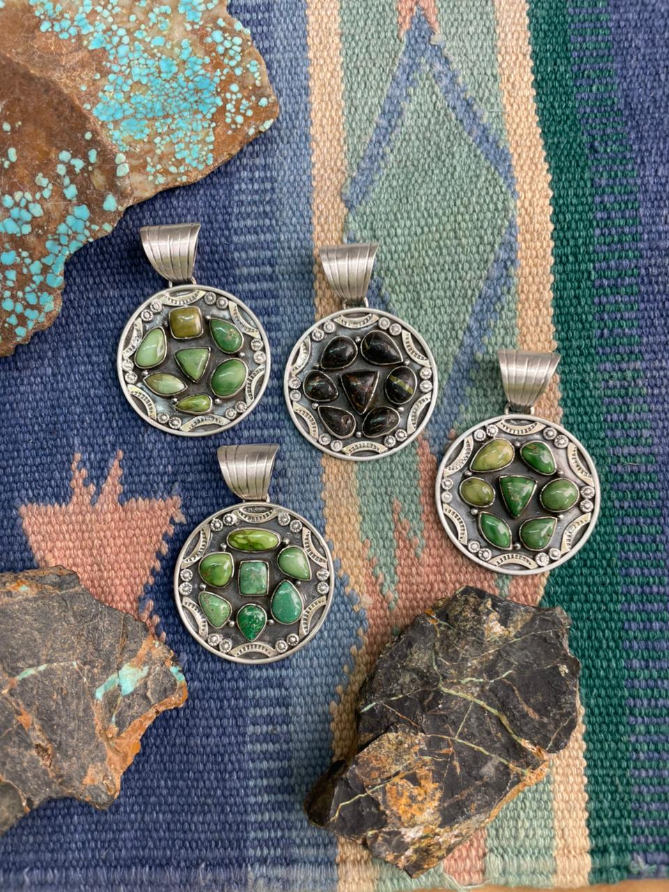 Handmade Sterling Silver Sonoran Mountain, Blackjack Turquoise Pendant "Signed Nizhoni"