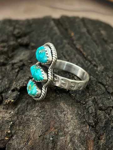 Handmade Sterling Silver Emerald Valley Turquoise Adjustable Ring "Signed Nizhoni"