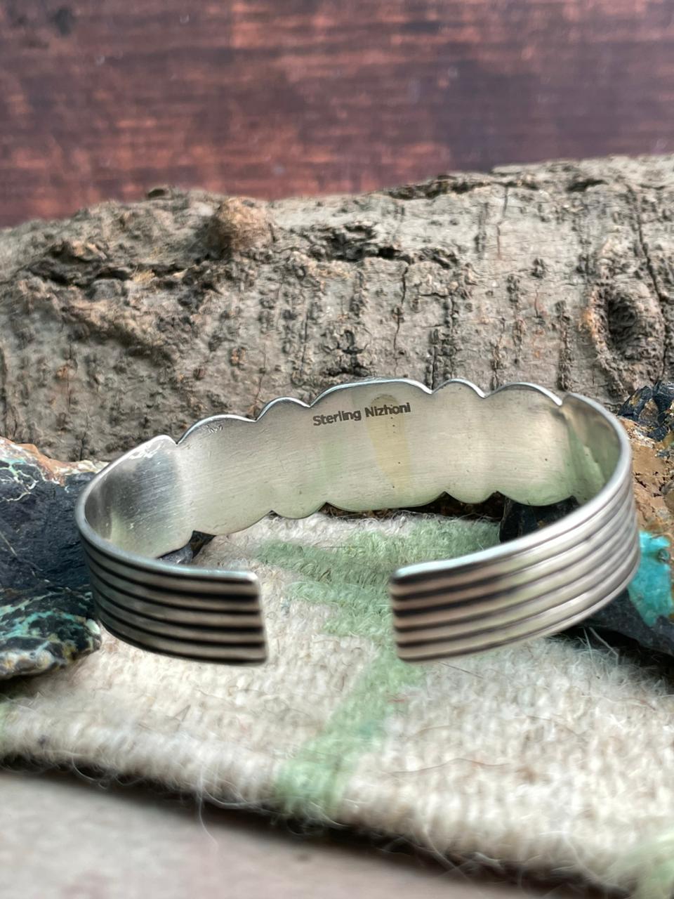 Handmade Sterling Silver Kingman Turquoise Thunderbird Cuff Bracelet "Signed Nizhoni"
