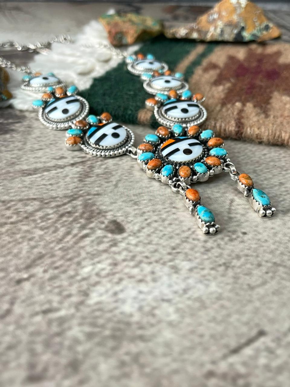 Handmade Sterling Silver Turquoise and MOP Necklace "Signed Nizhoni"