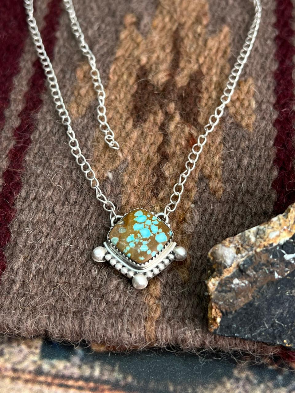 Handmade Sterling Silver Number 8 Turquoise Necklace "Signed Nizhoni"