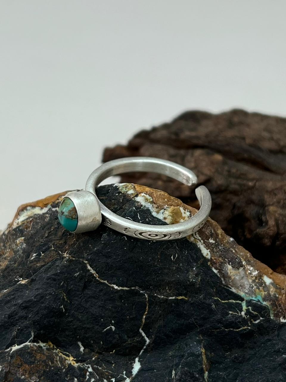 Handmade Sterling Silver Kingman Turquoise Adjustable Stacker Ring "Signed Nizhoni"