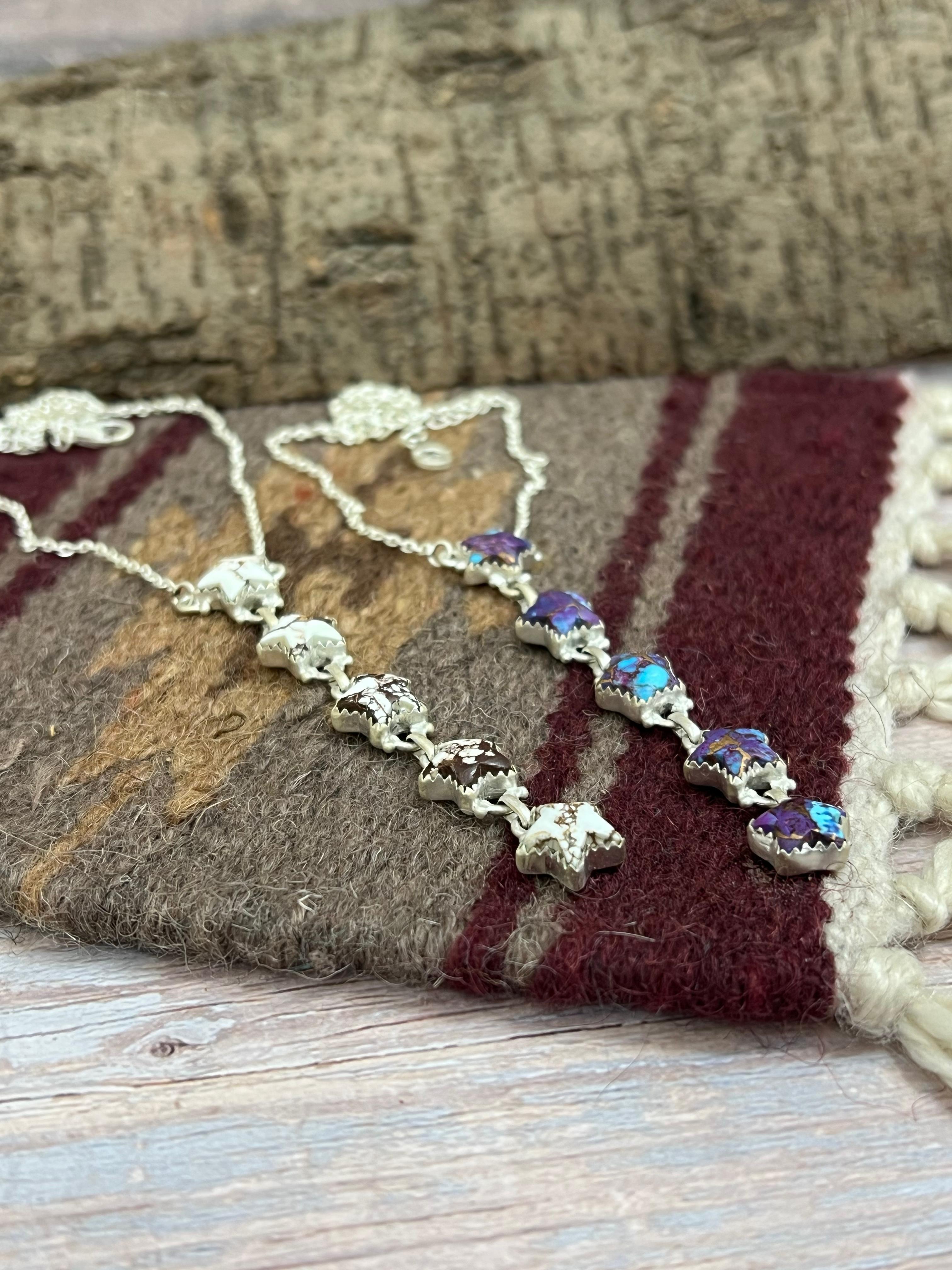 Handmade Sterling Silver Purple Copper Turquoise, Wild Horse Necklace with Signed Nizhoni