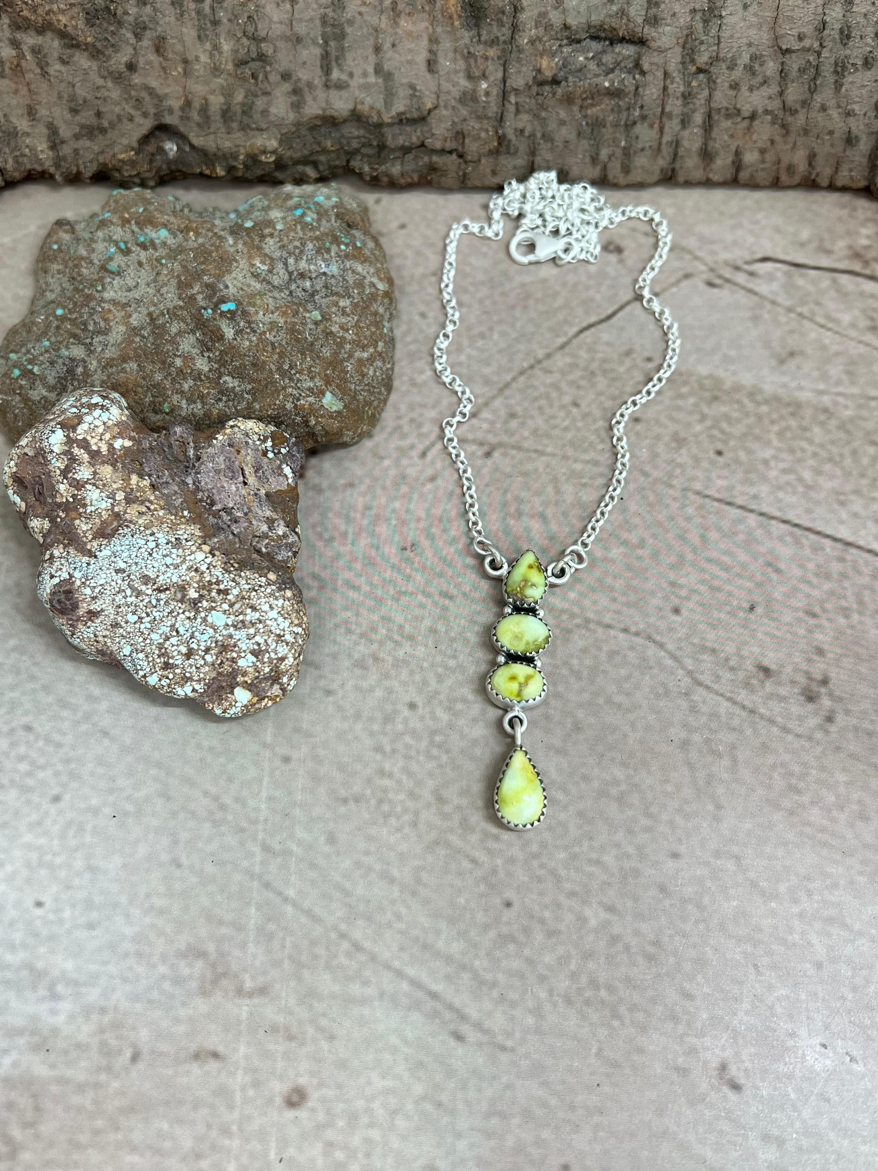 Handmade Sterling Silver Palomino Turquoise Necklace with Signed Nizhoni